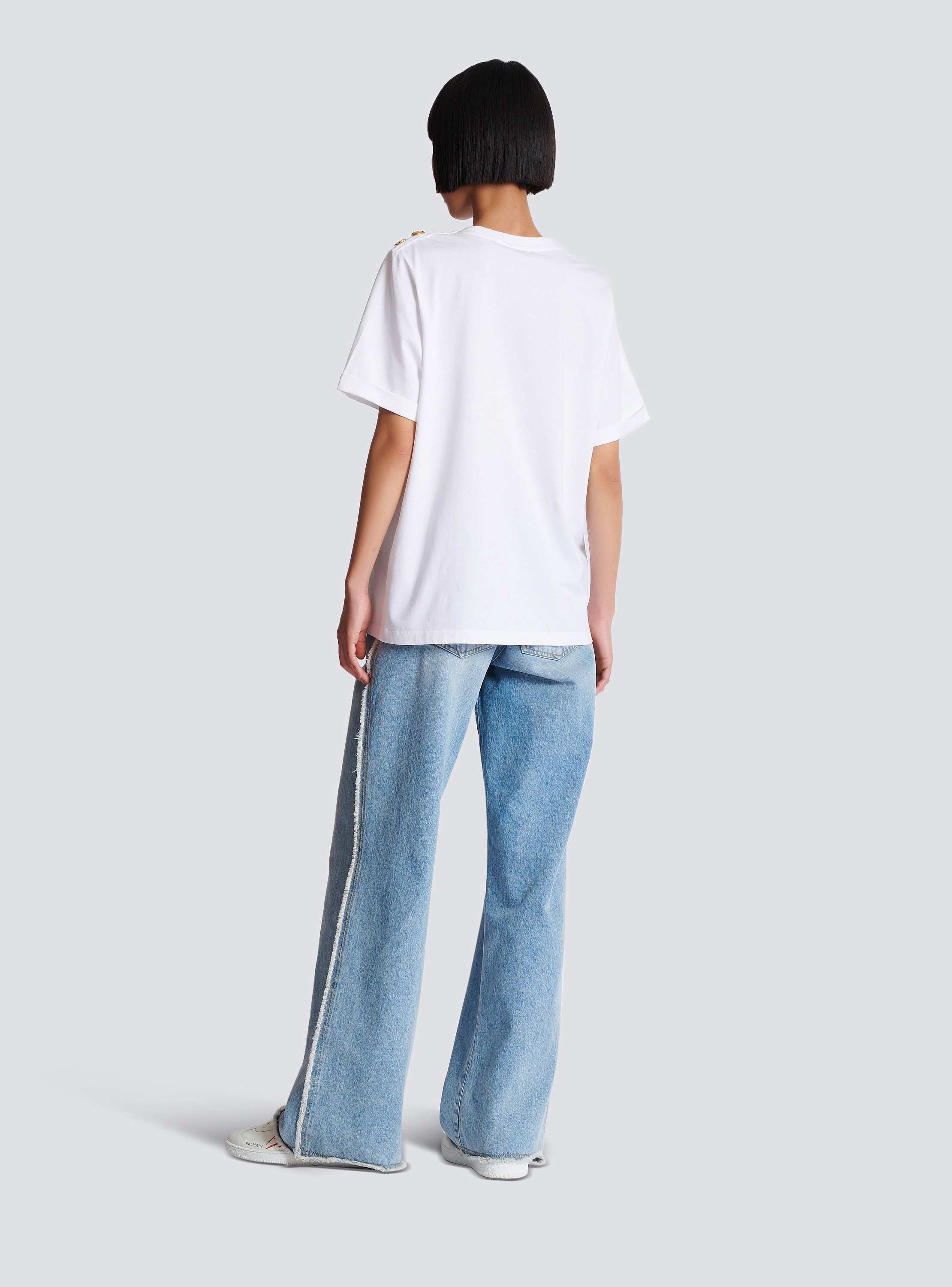 Tシャツ・カットソー BALMAIN Women Tunic Tops EF0EF135GE91 GTI WHITE T-shirt with Balmain Lipstick print - Women | BALMAIN