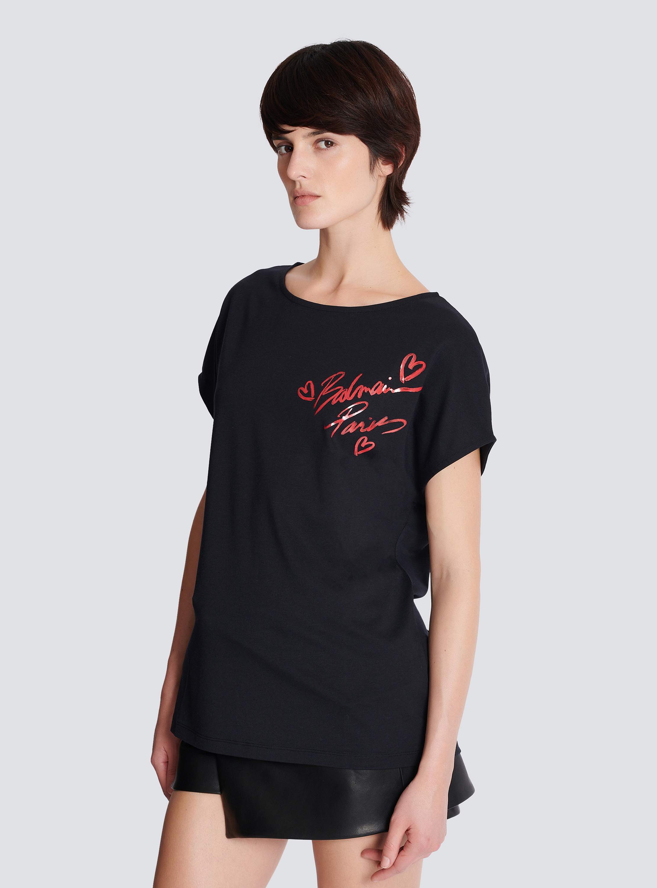 Short-sleeved Balmain Lipstick T-shirt black black - Women