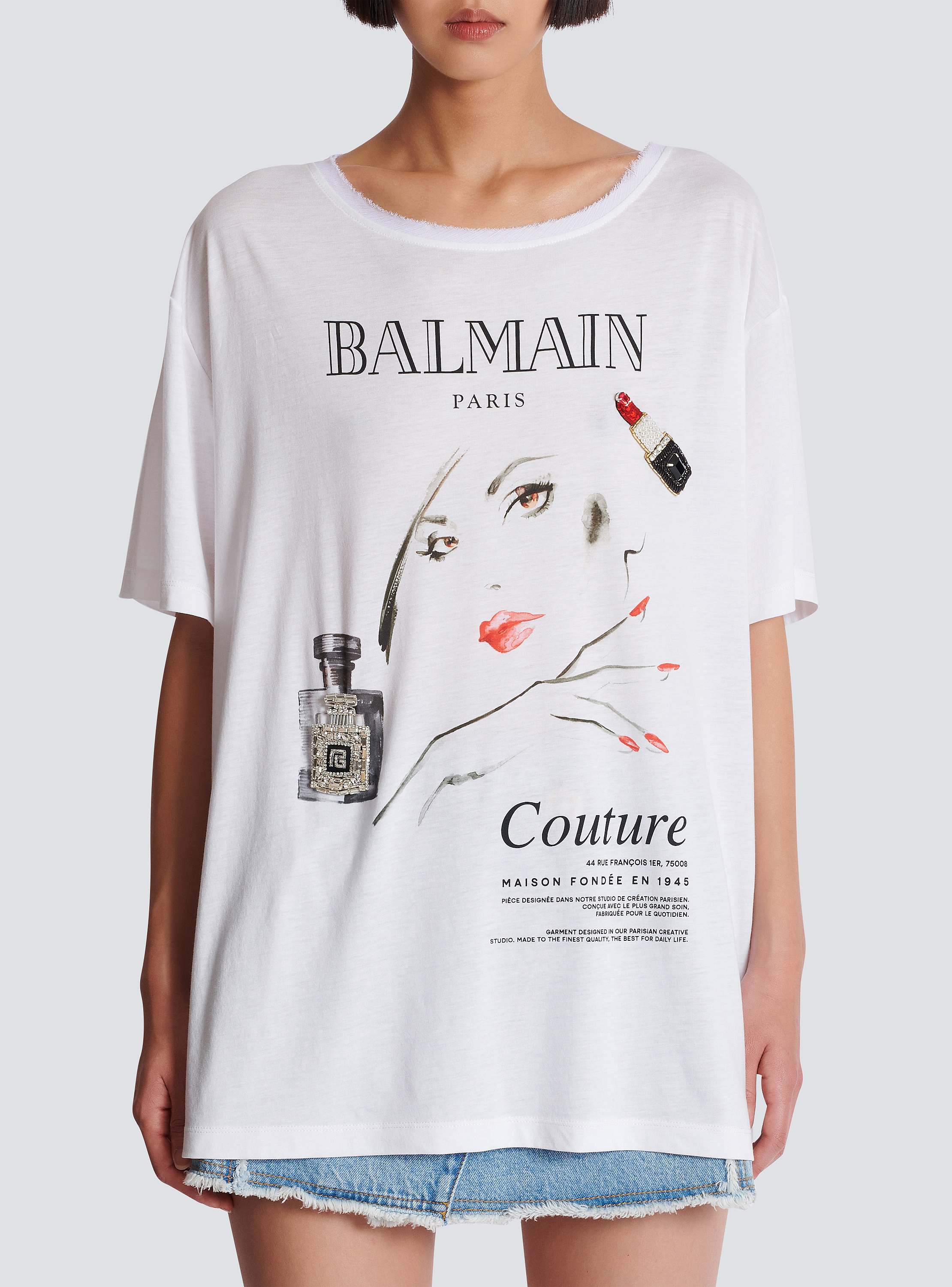 Printed Balmain Beauty T-shirt with patches white white