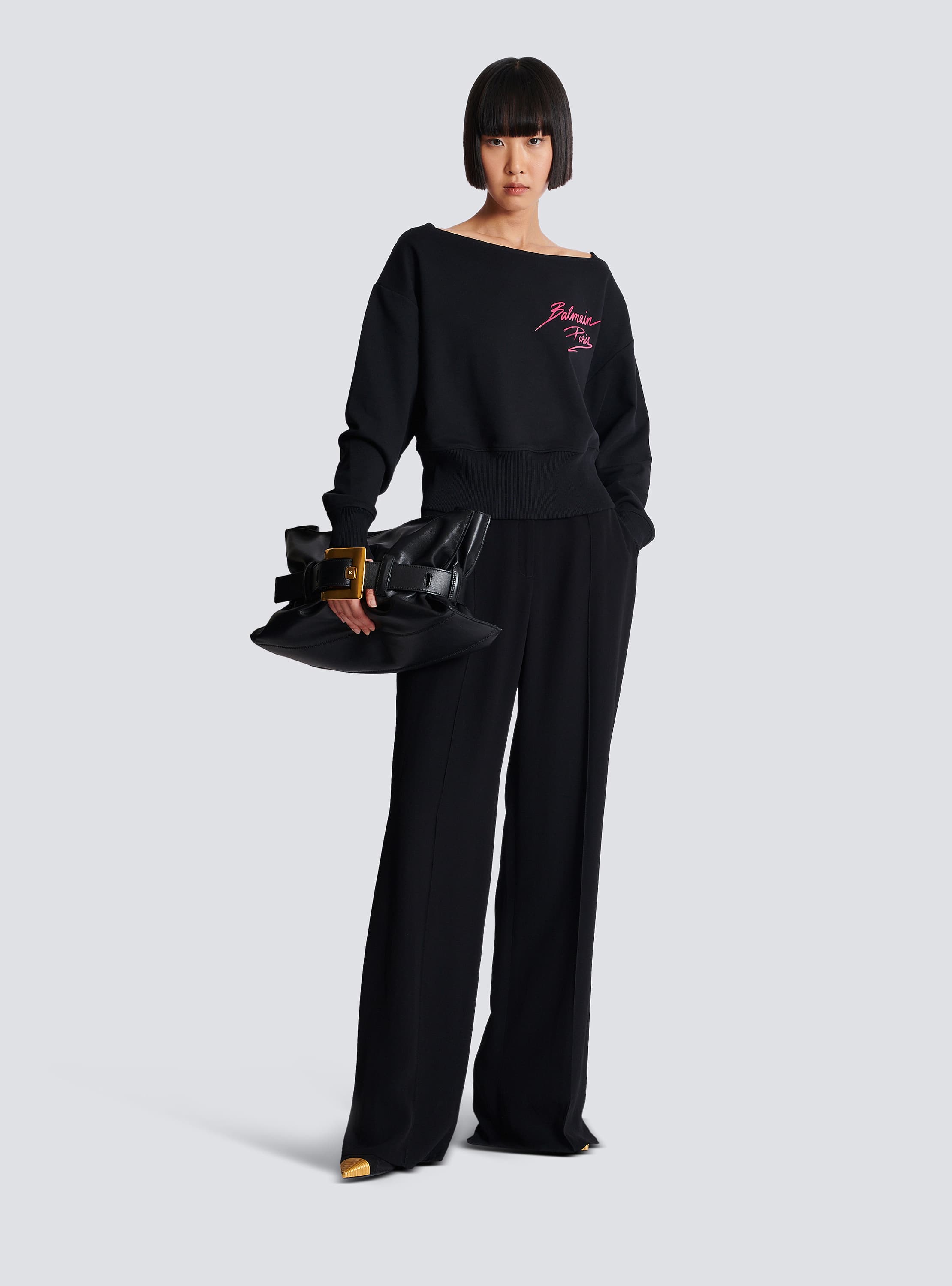Long-sleeve boatneck cropped sweatshirt