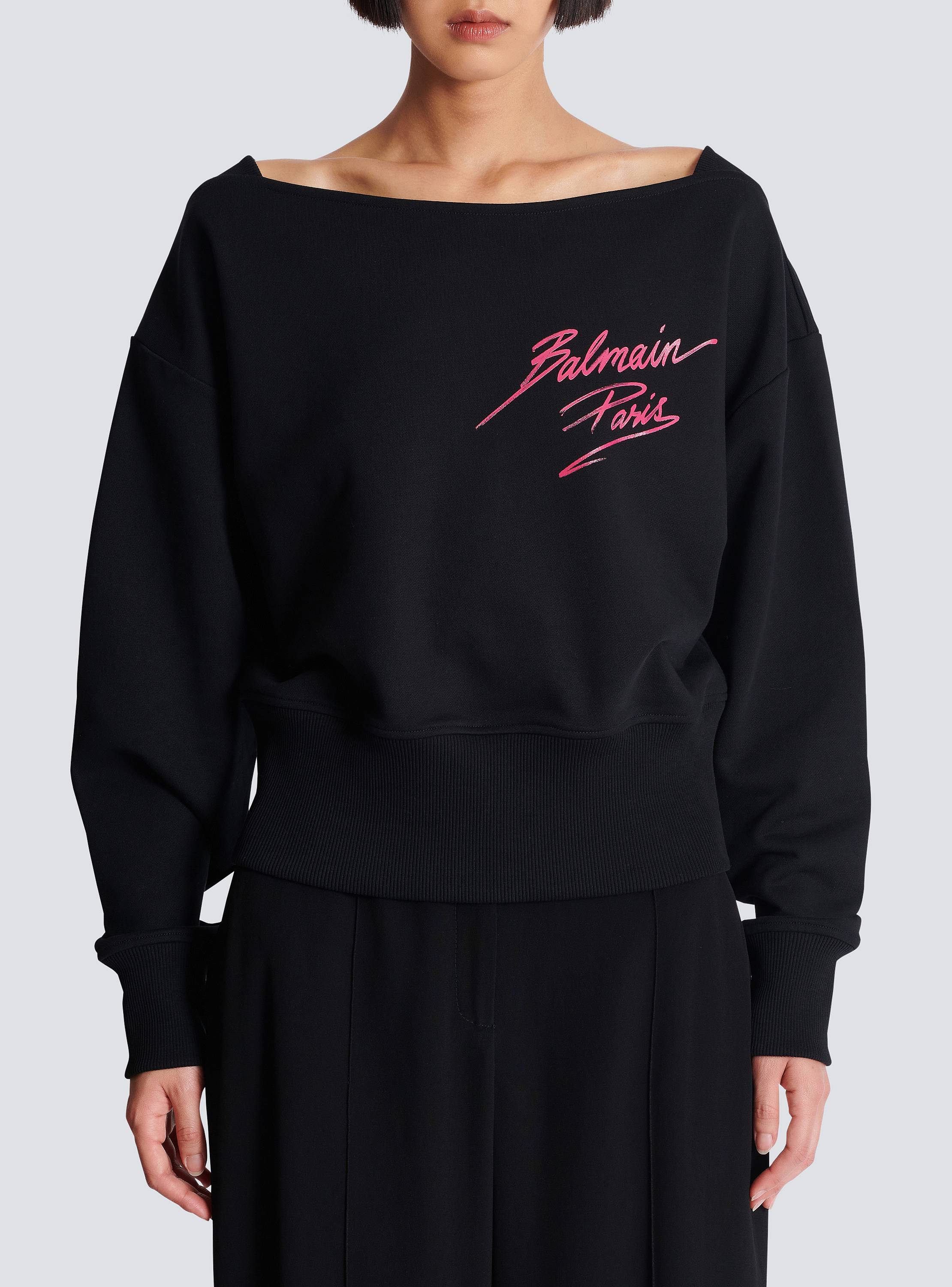 Long-sleeve boatneck cropped sweatshirt