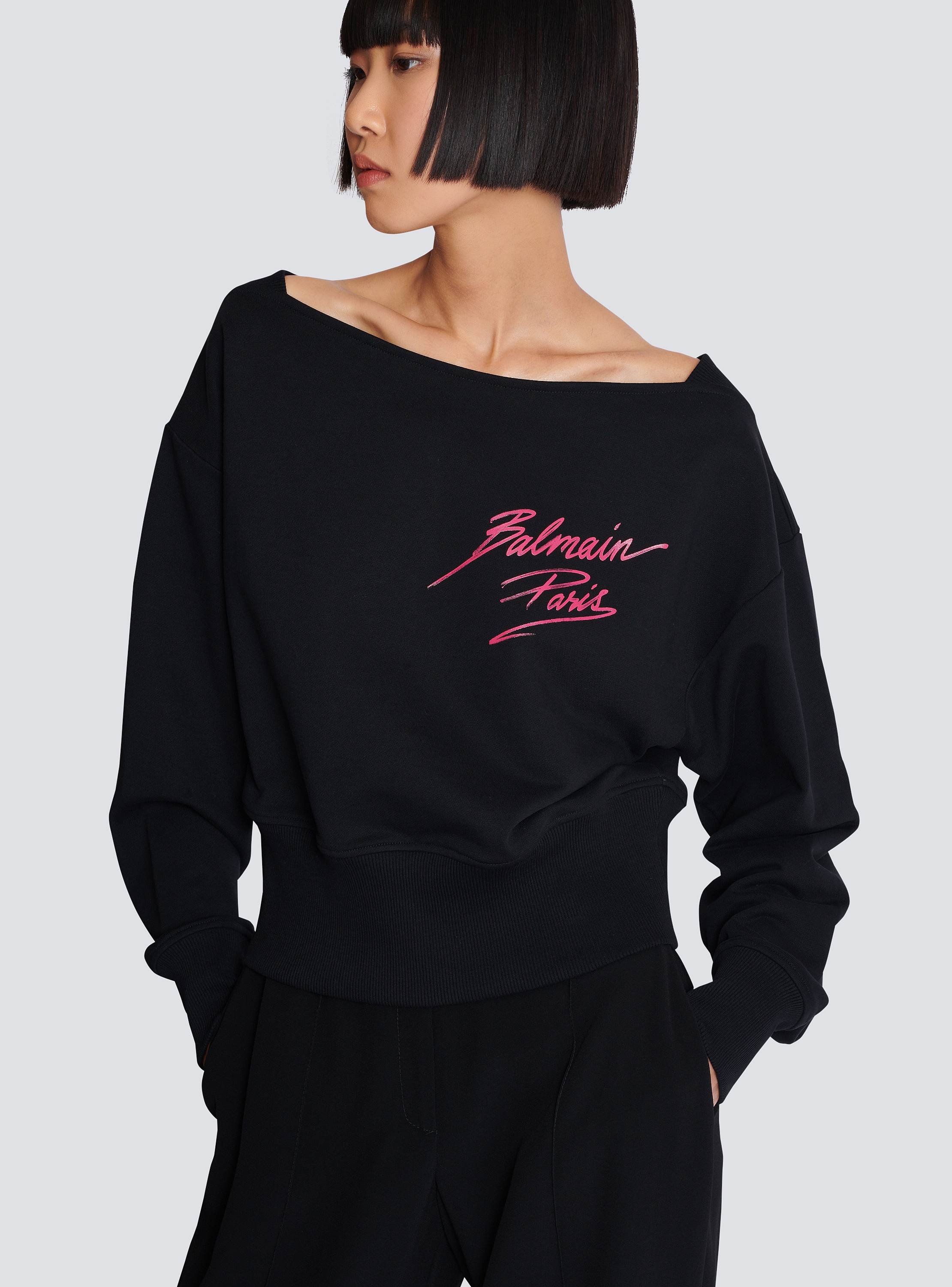 Long-sleeve boatneck cropped sweatshirt