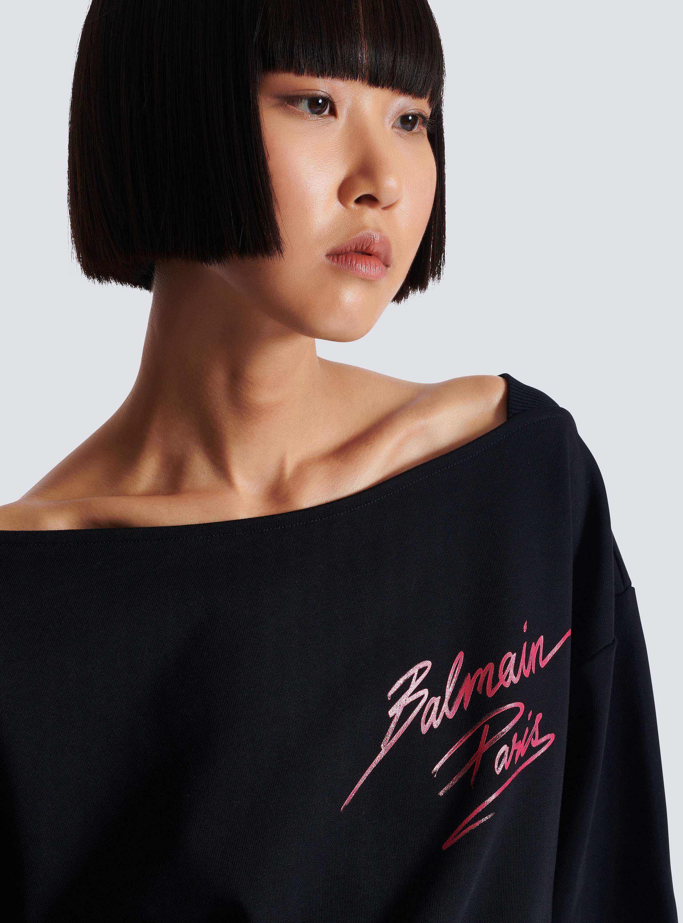 Long-sleeve boatneck cropped sweatshirt