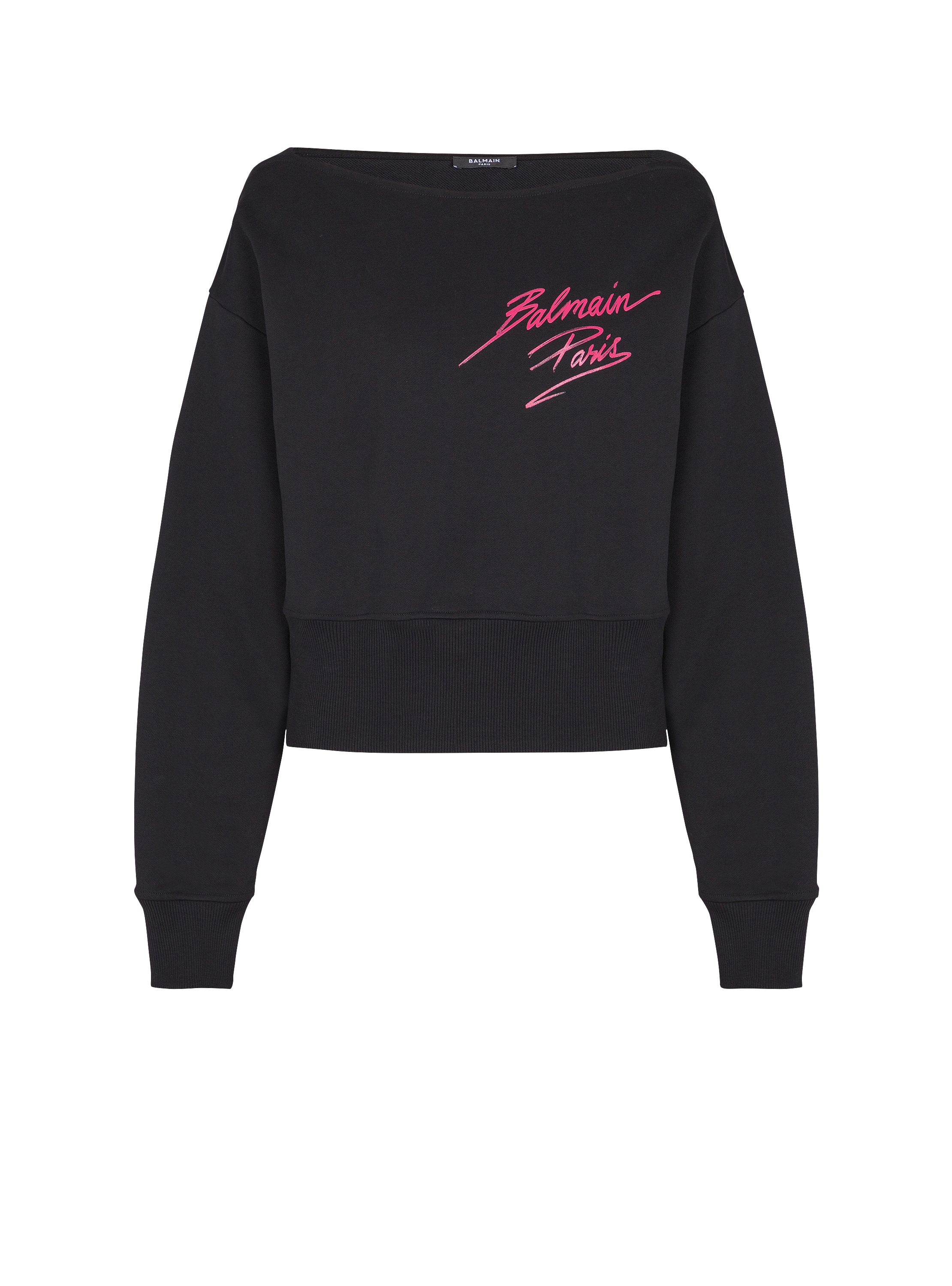 Long-sleeve boatneck cropped sweatshirt