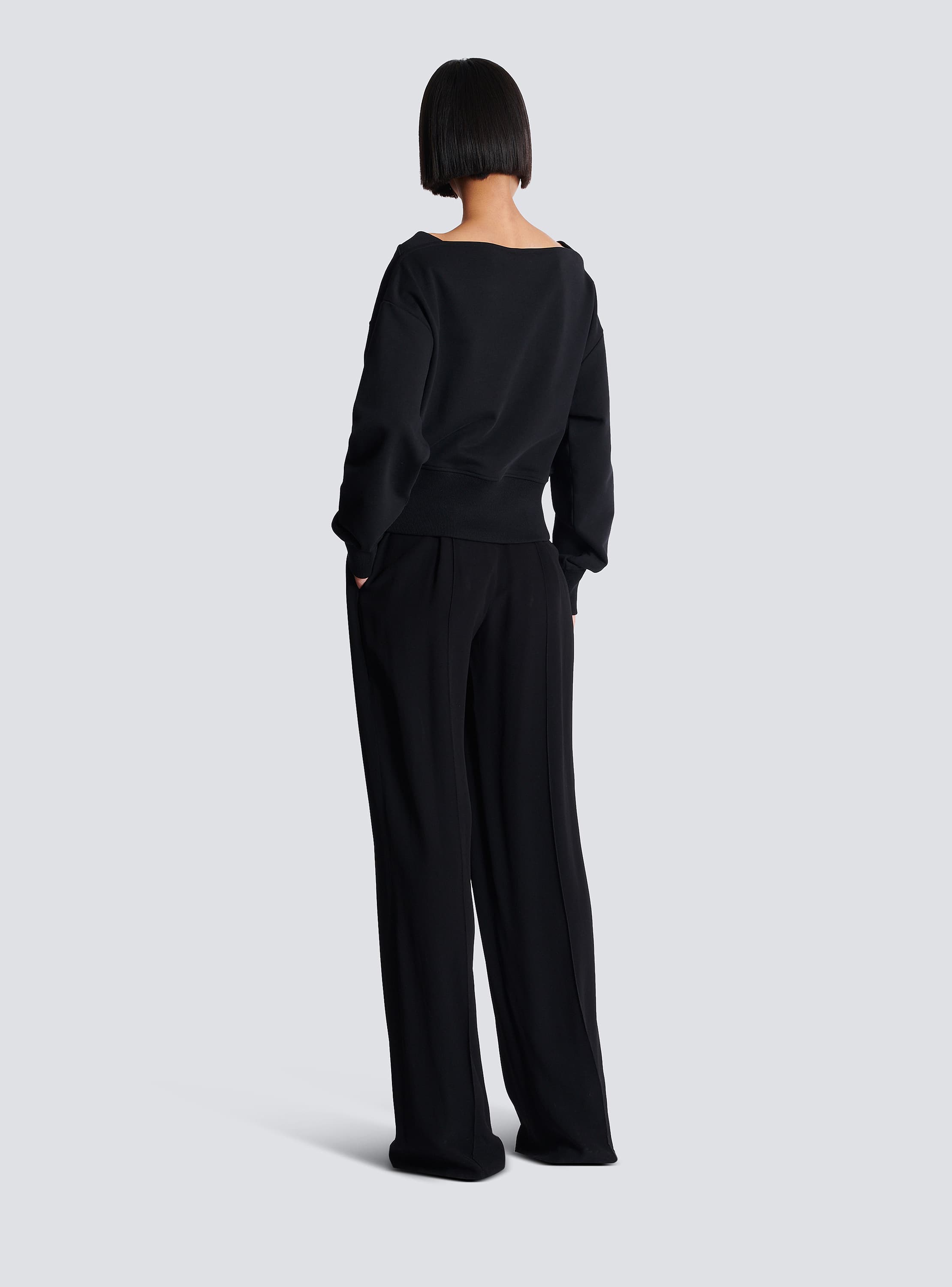 Long-sleeve boatneck cropped sweatshirt