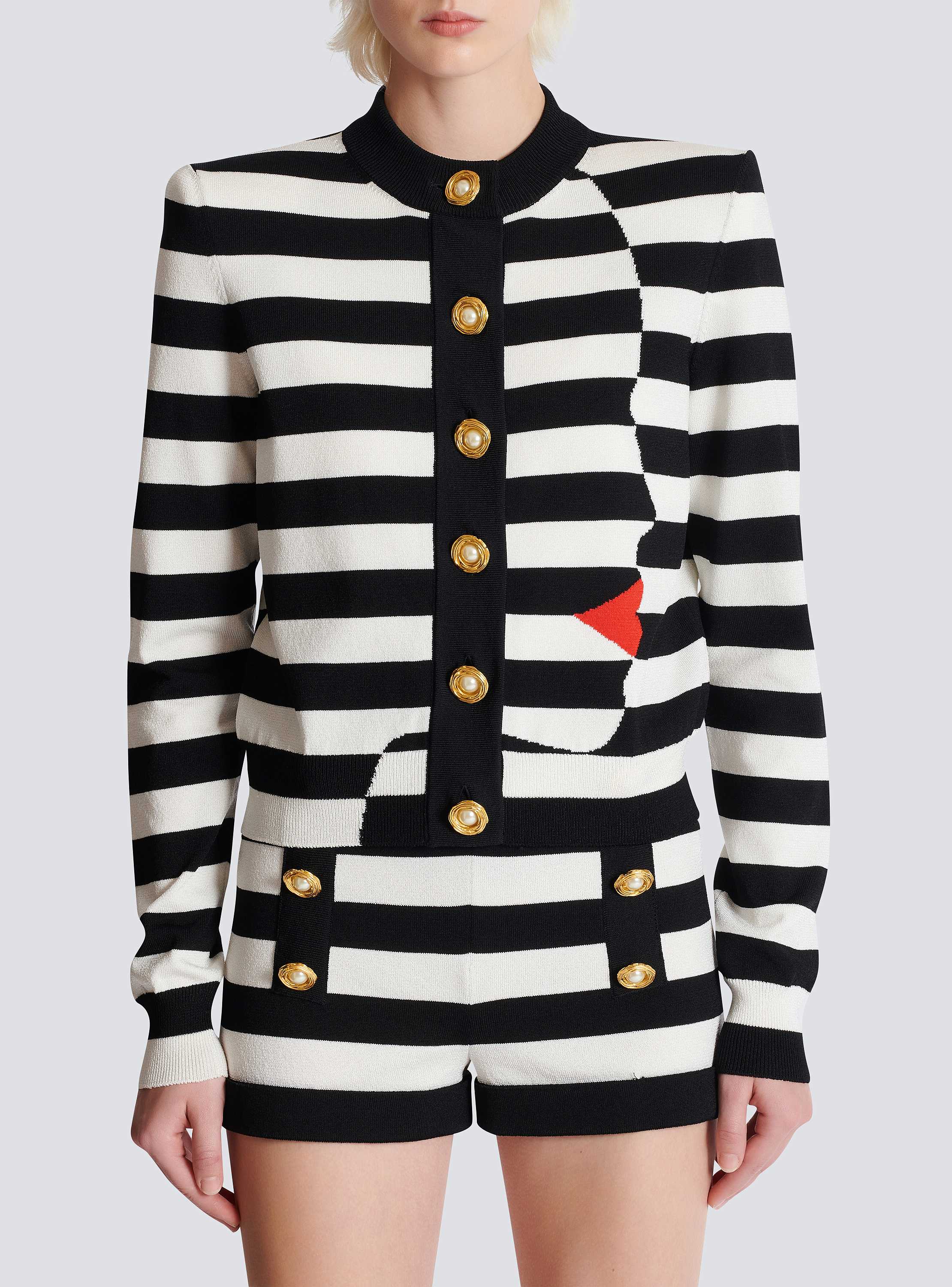 Knit Marinière cardigan with Face motif