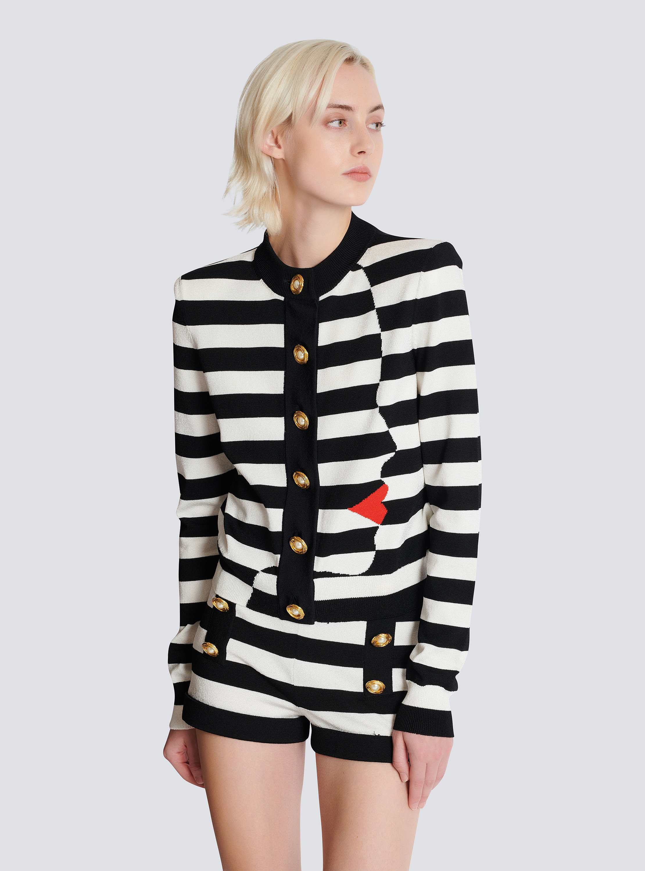 Knit Marinière cardigan with Face motif