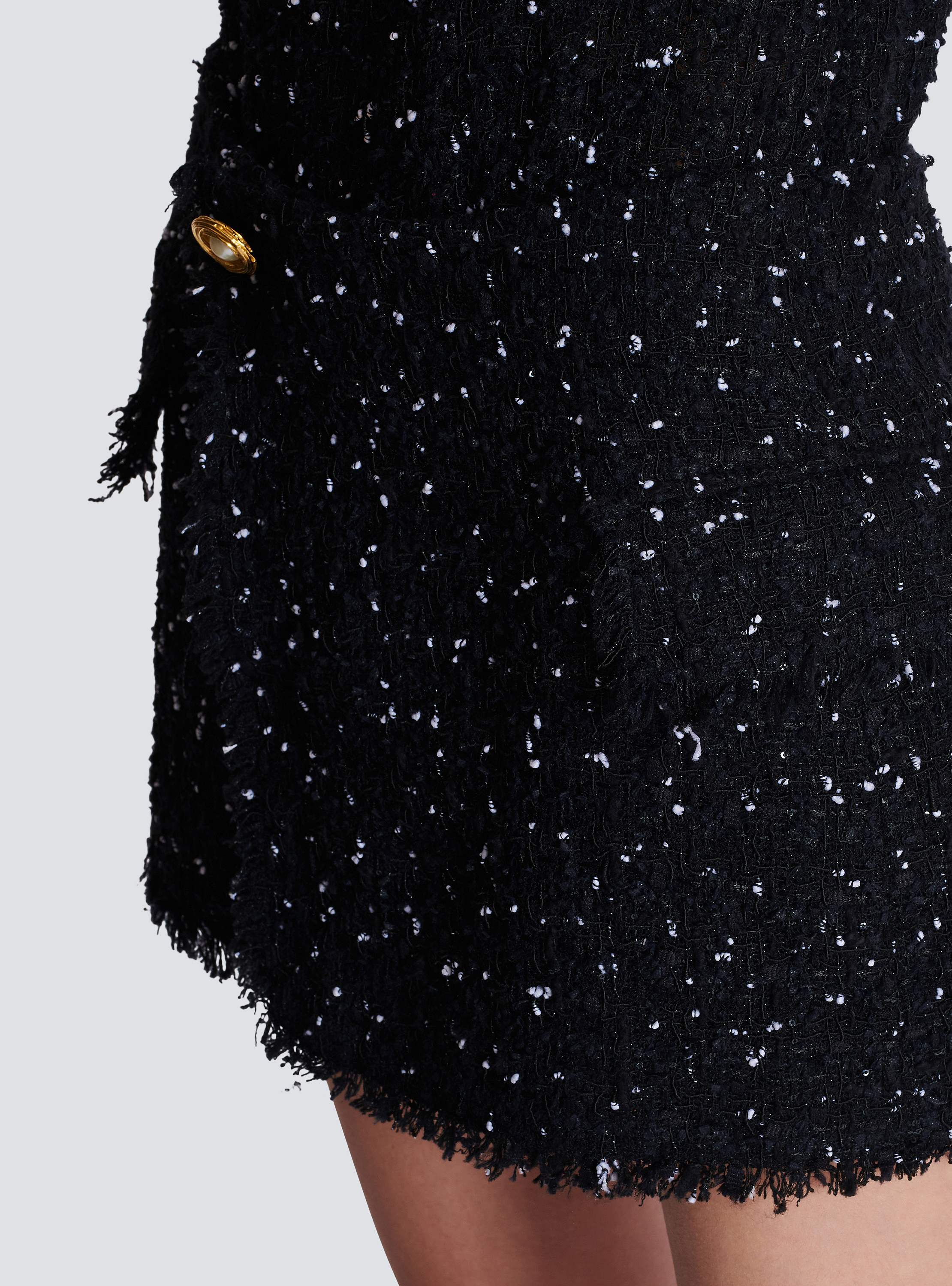 Asymmetric polka dots tweed mini skirt