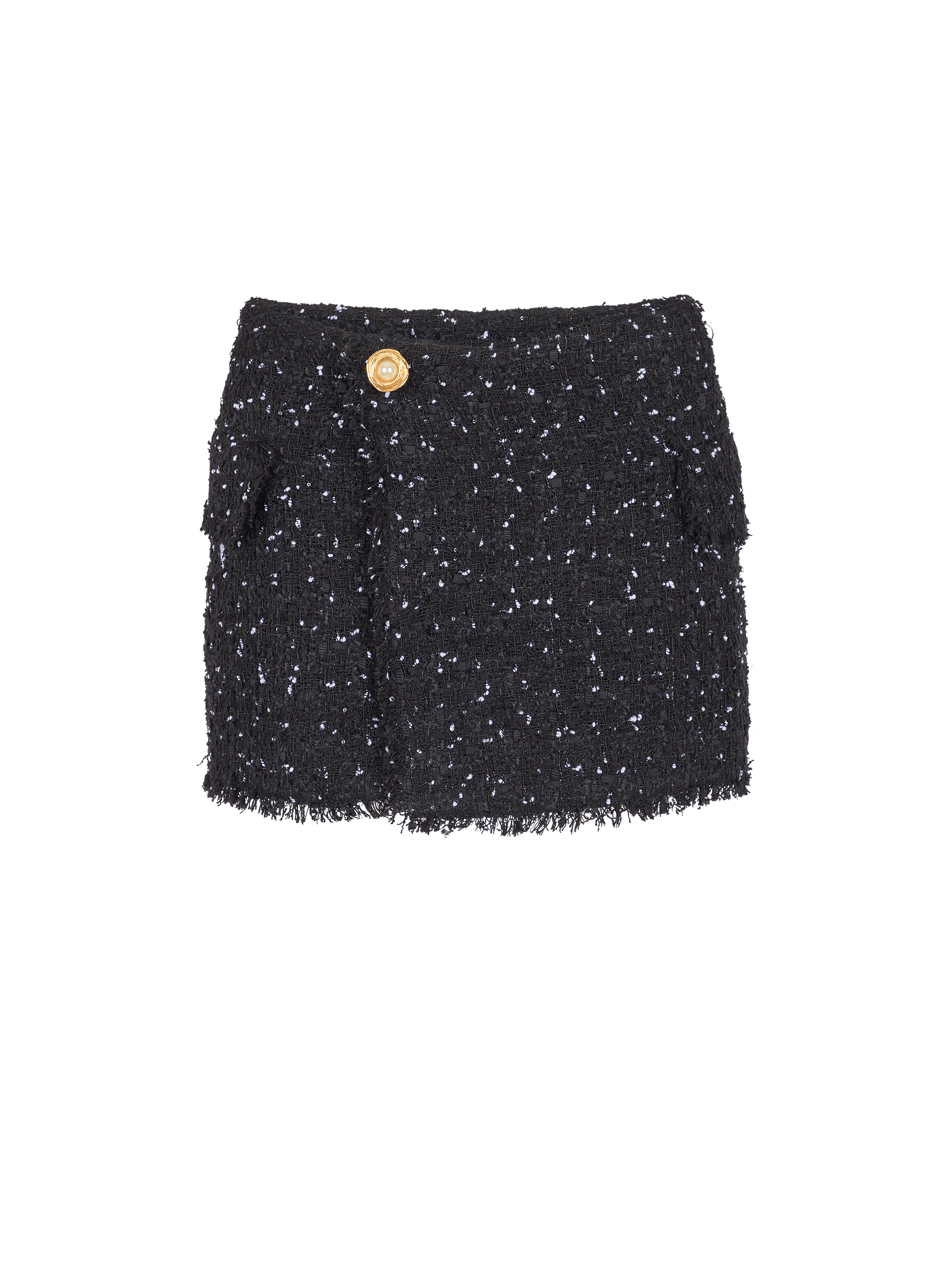 Asymmetric polka dots tweed mini skirt