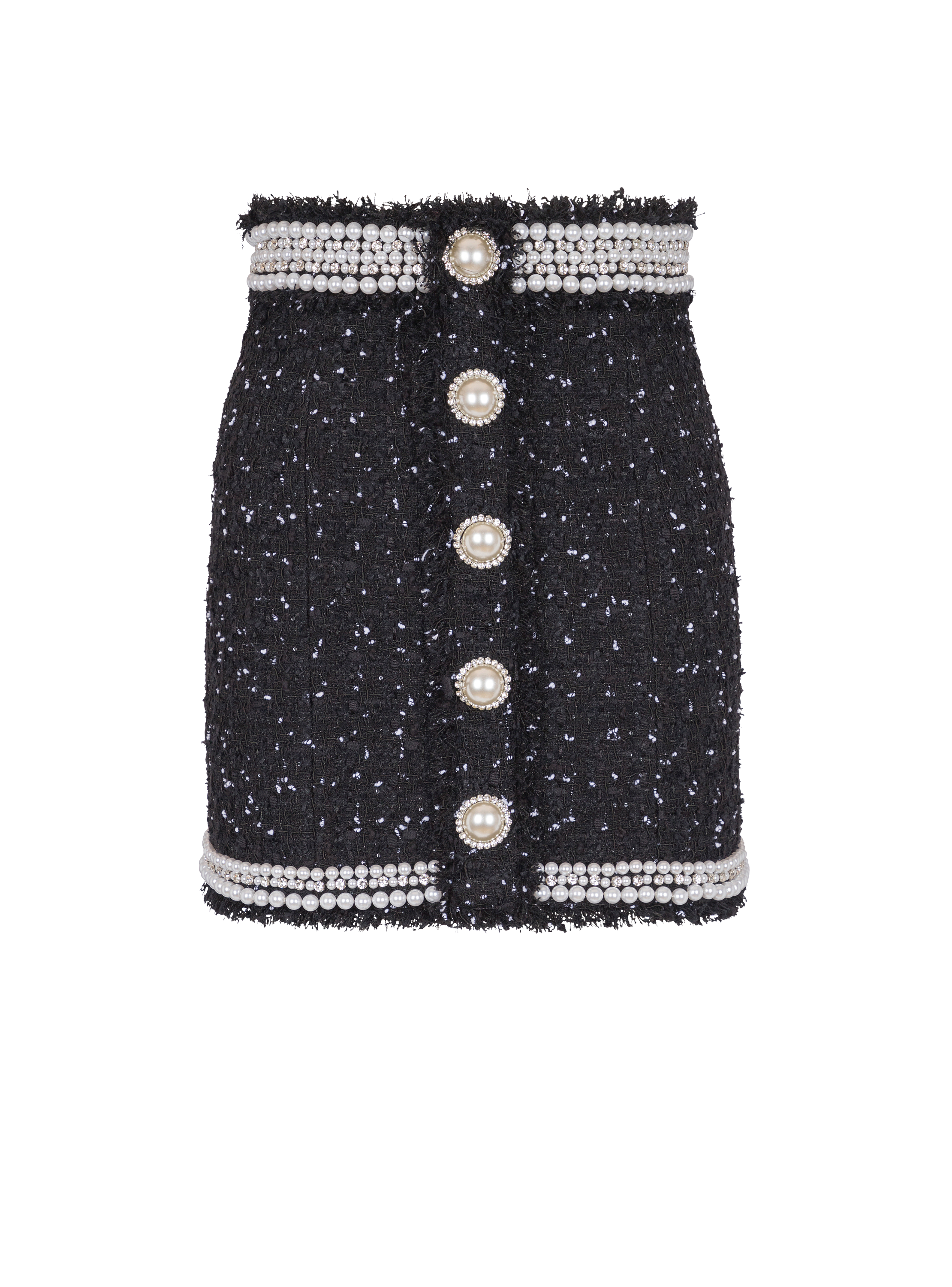 Short embroidered polka-dot tweed skirt