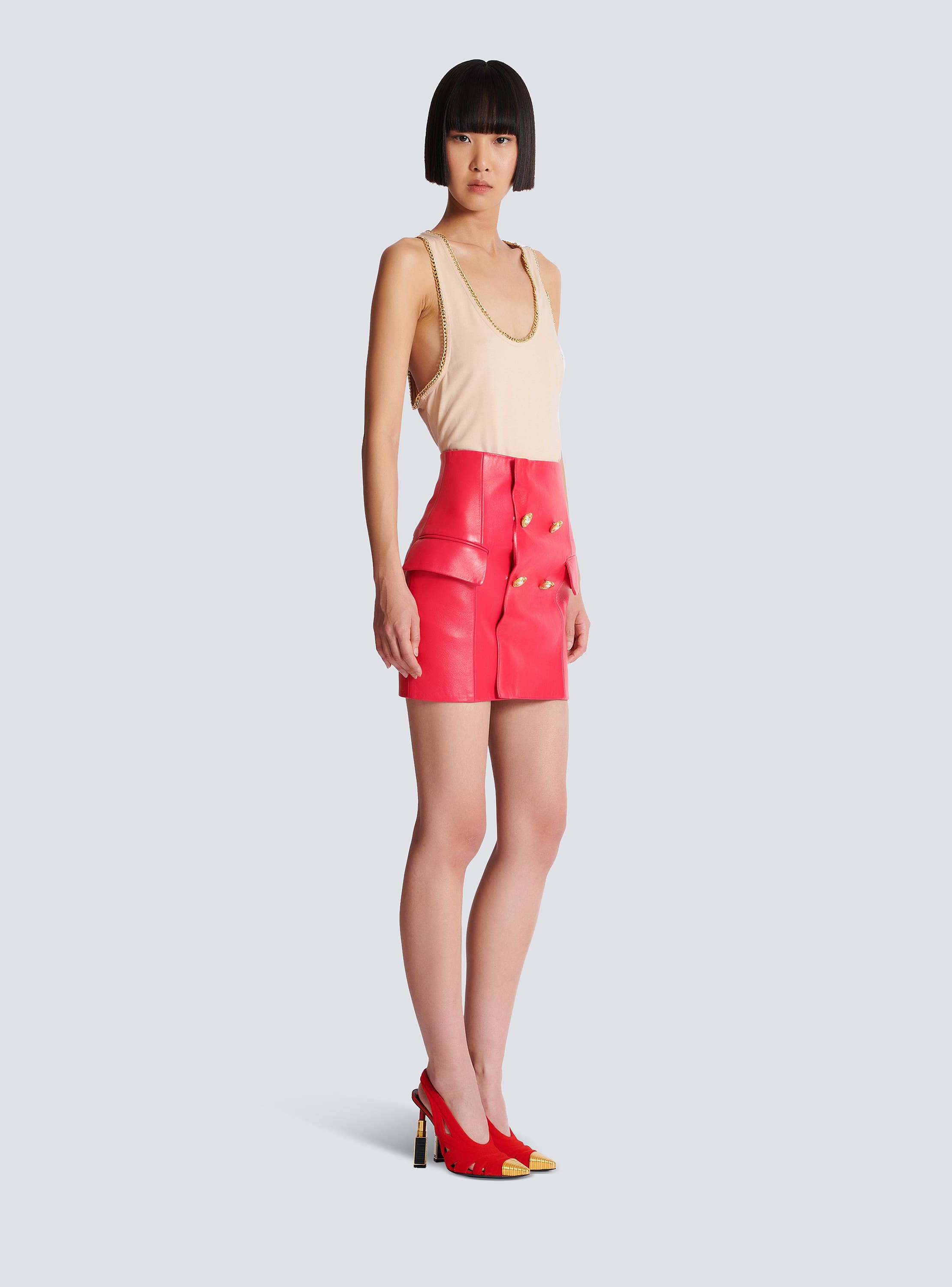Short lambskin skirt