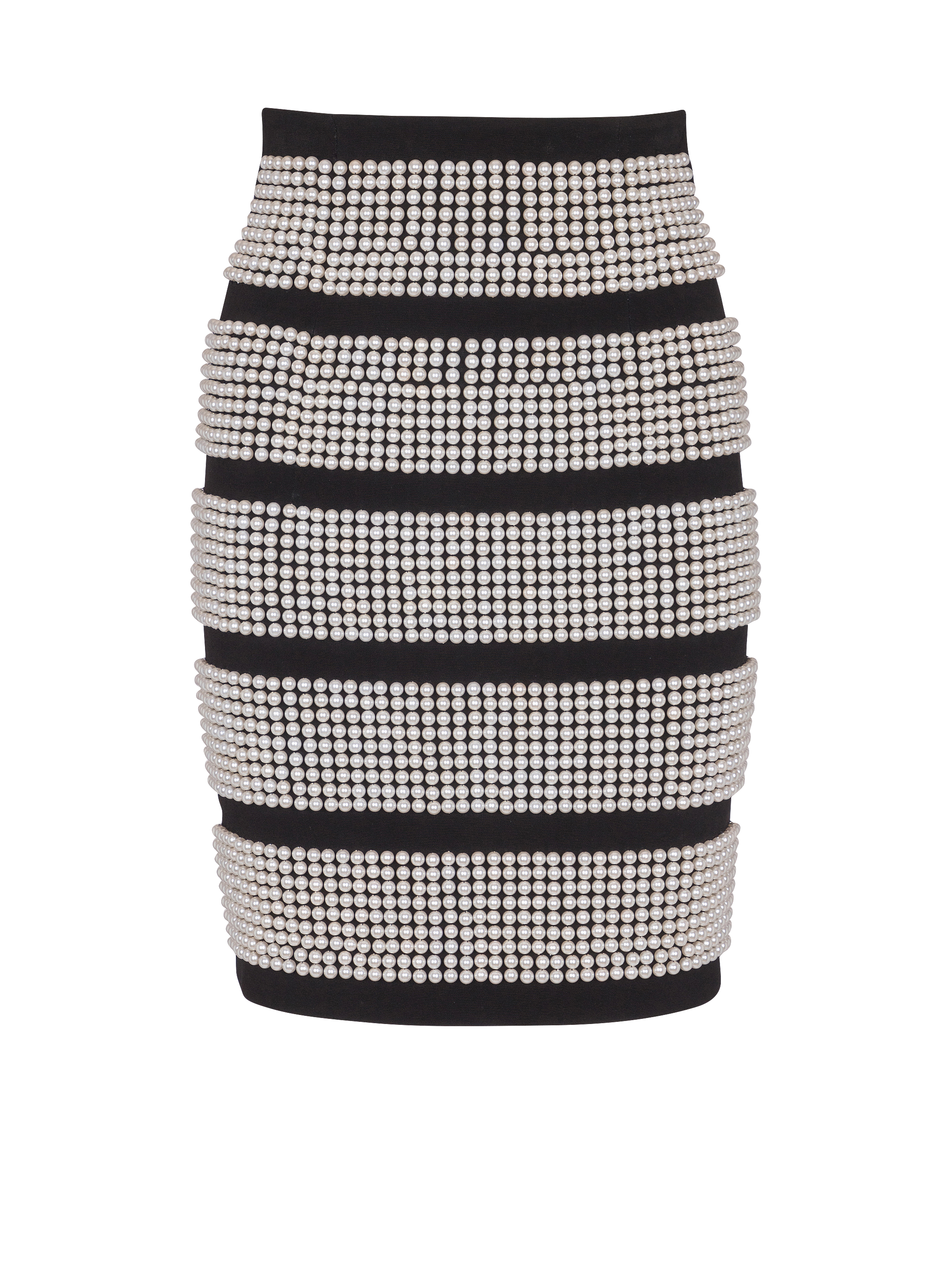 High-waist embroidered pearls stripes mini skirt