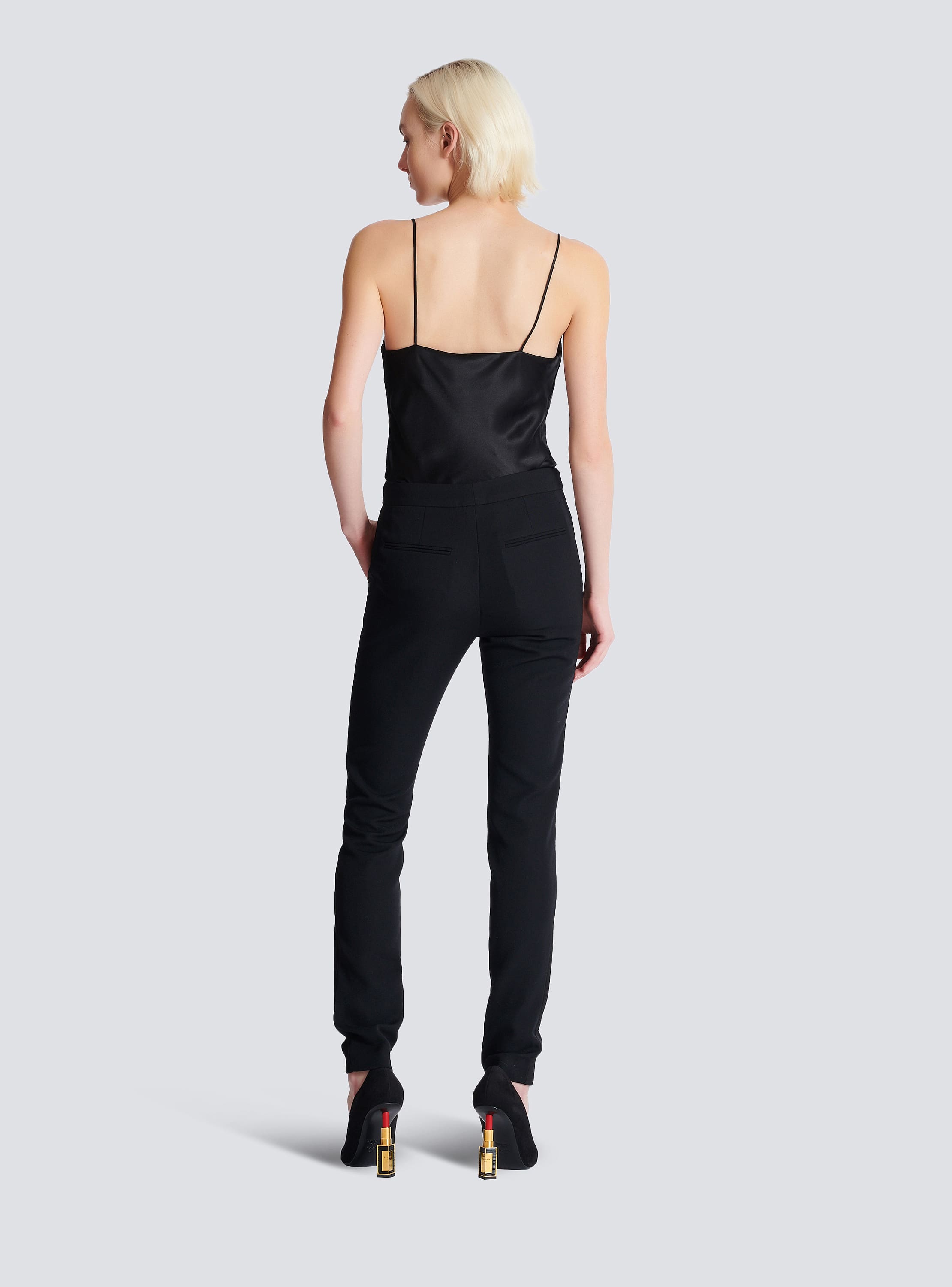 【送料&関税込】Balmain Grain De Poudre Pants Zipped slim-fit grain de poudre trousers - Women | BALMAIN