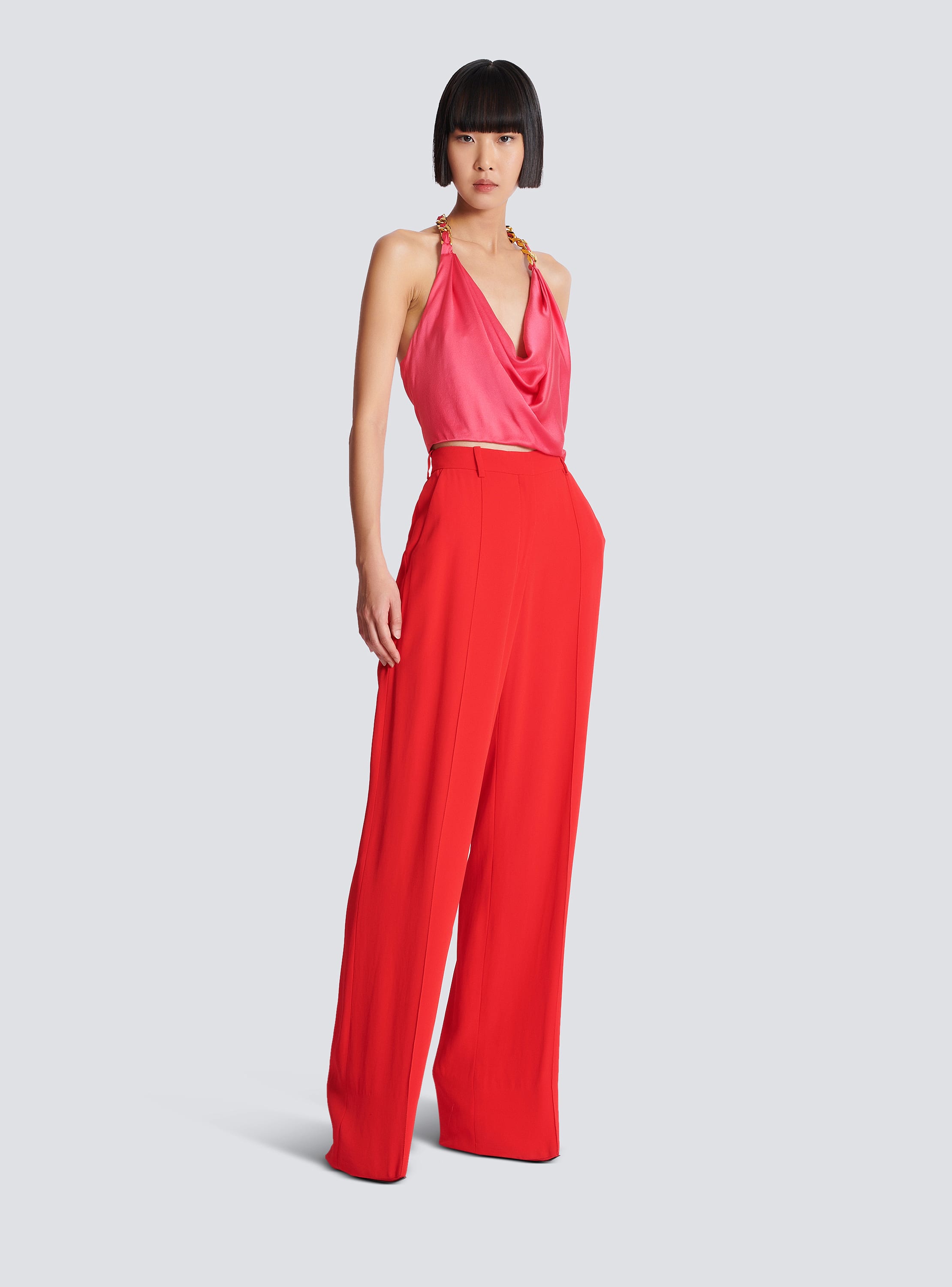 パンツ BALMAIN EF0PO160VB00 Trousers Red Crepe straight-leg tailored trousers red - Women | BALMAIN