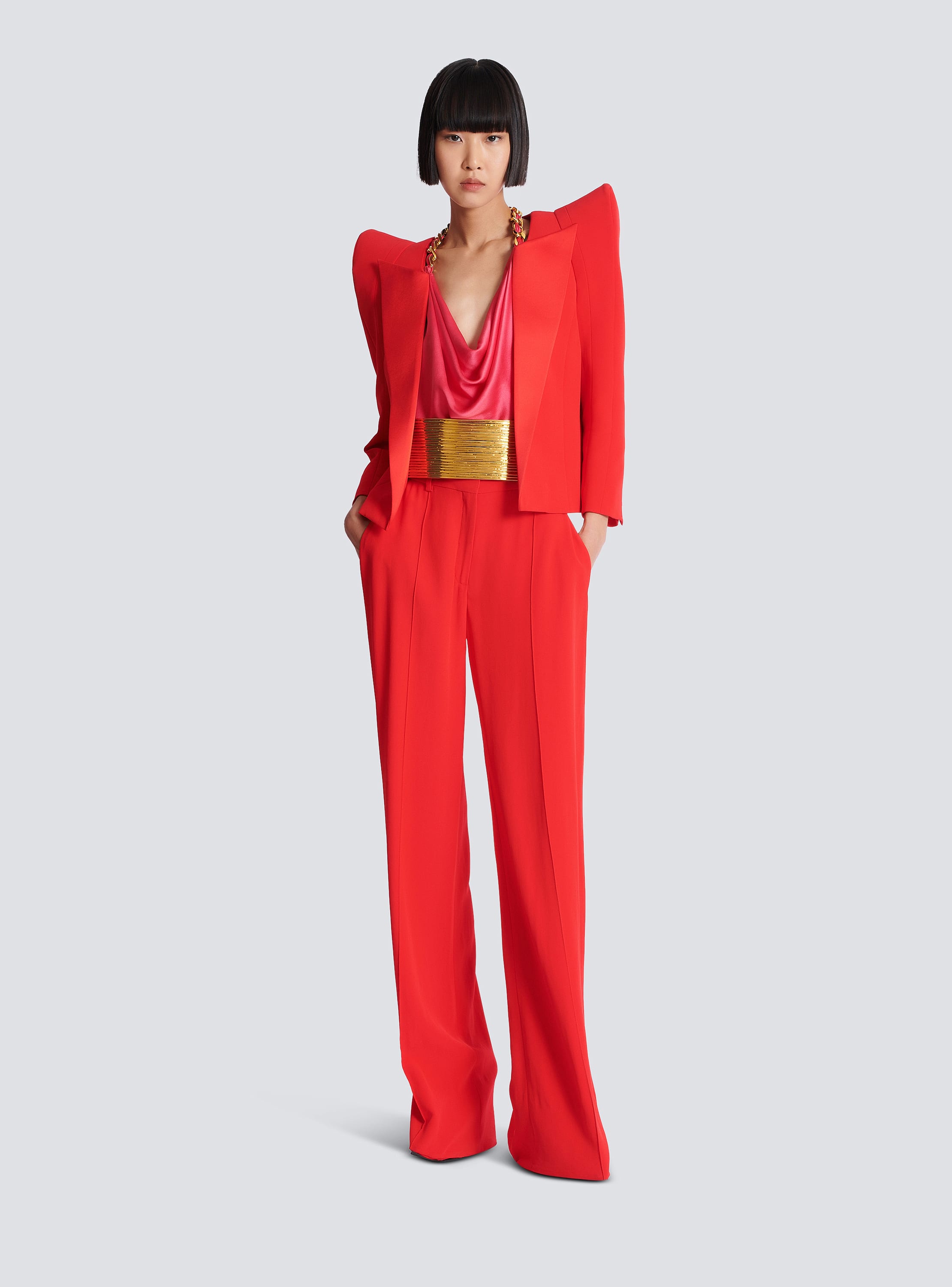 パンツ Balmain Straight Red Viscose Crepe Tailored Trousers Crepe straight-leg tailored trousers - Women | BALMAIN