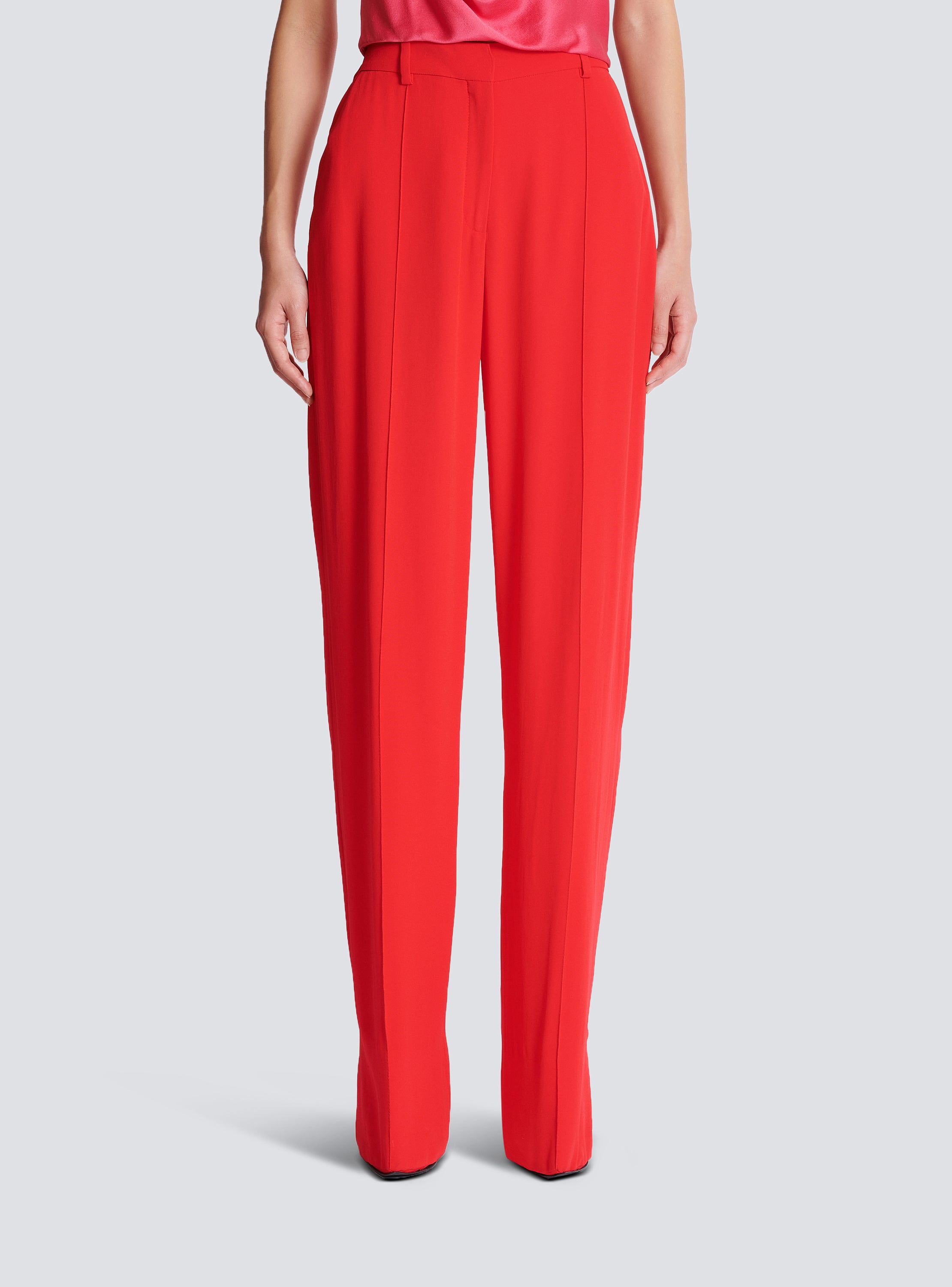 パンツ Balmain Straight Red Viscose Crepe Tailored Trousers Crepe straight-leg tailored trousers - Women | BALMAIN