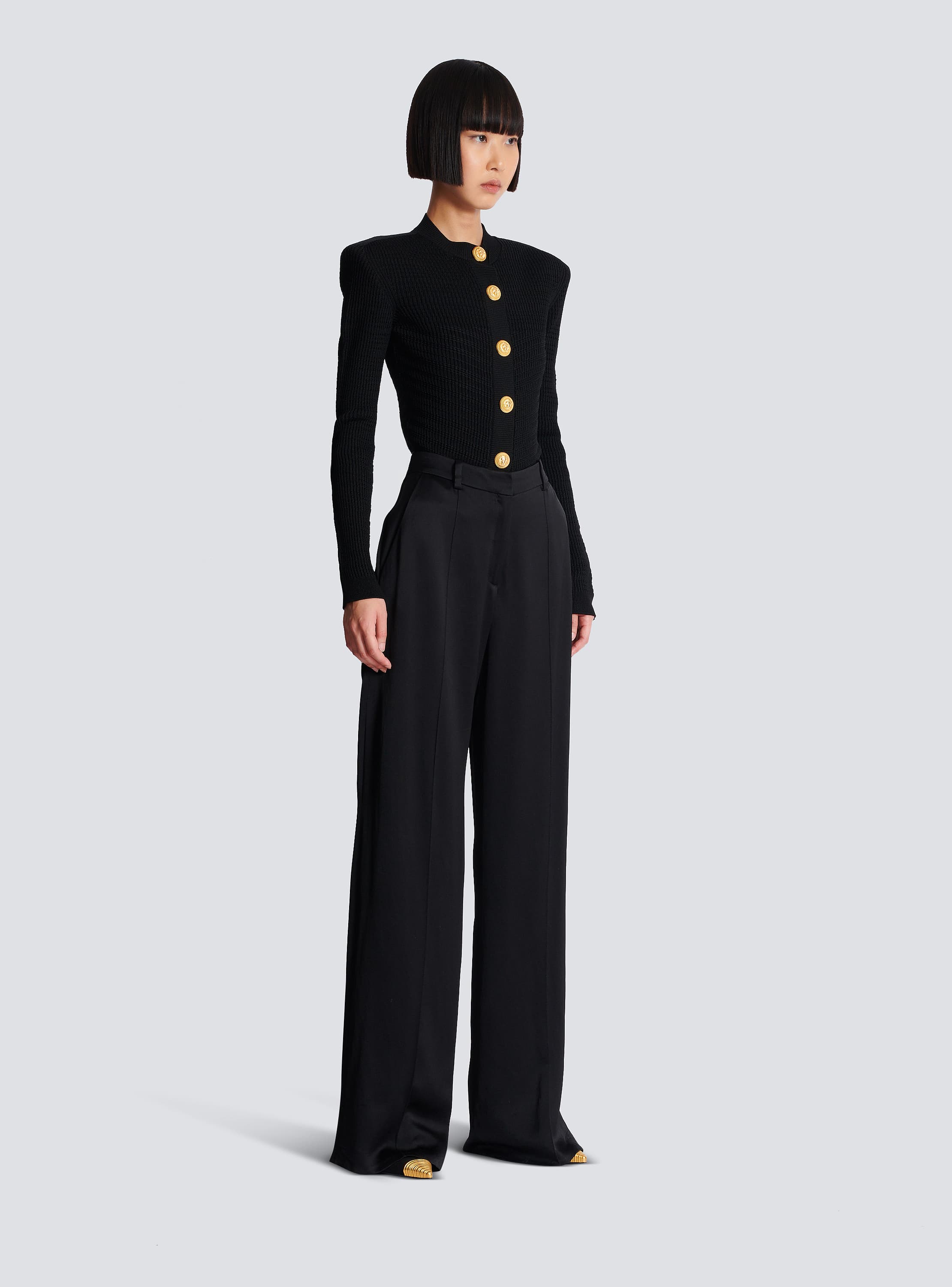 Straight-leg tailored satin trousers