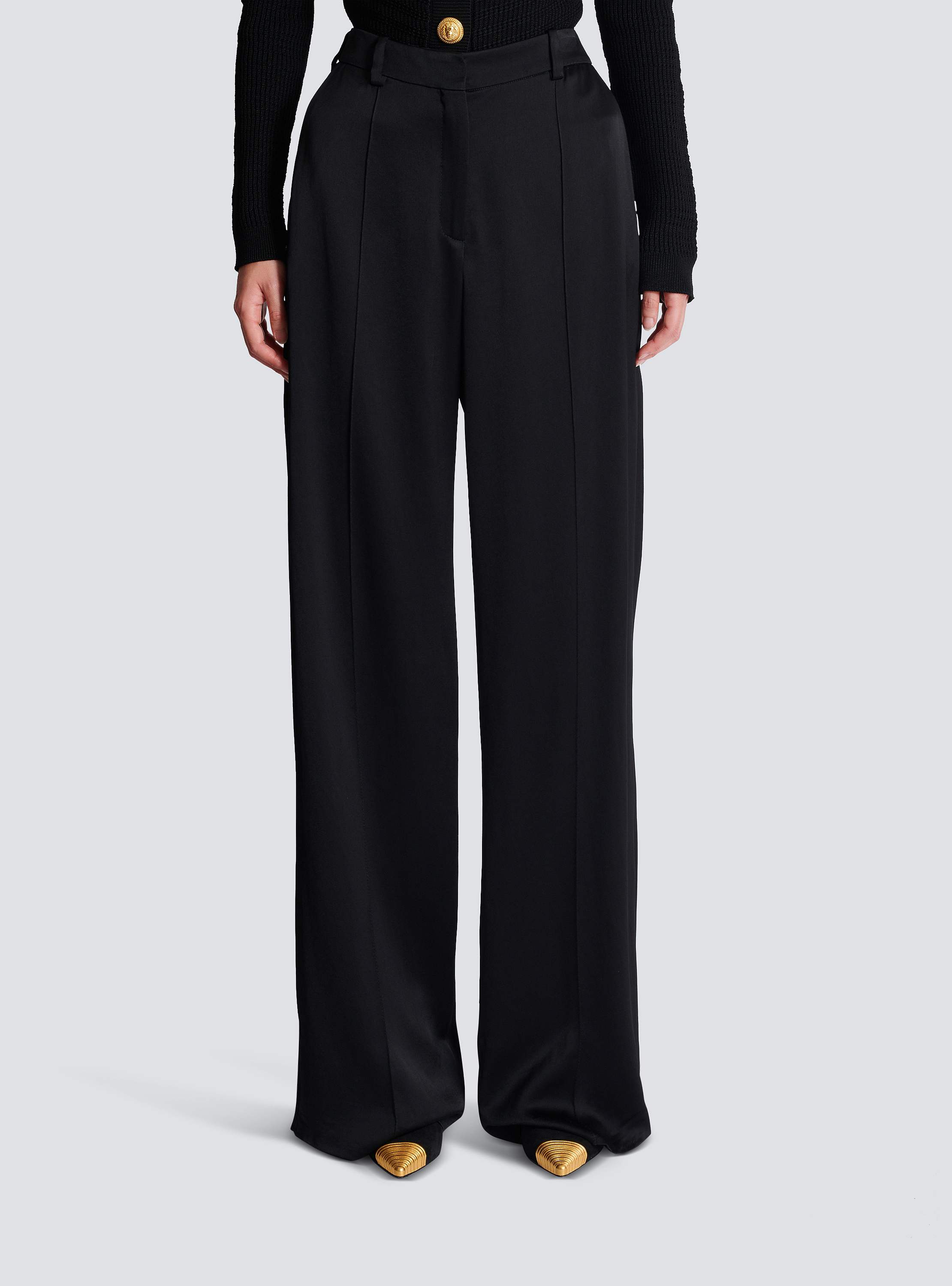 Straight-leg tailored satin trousers