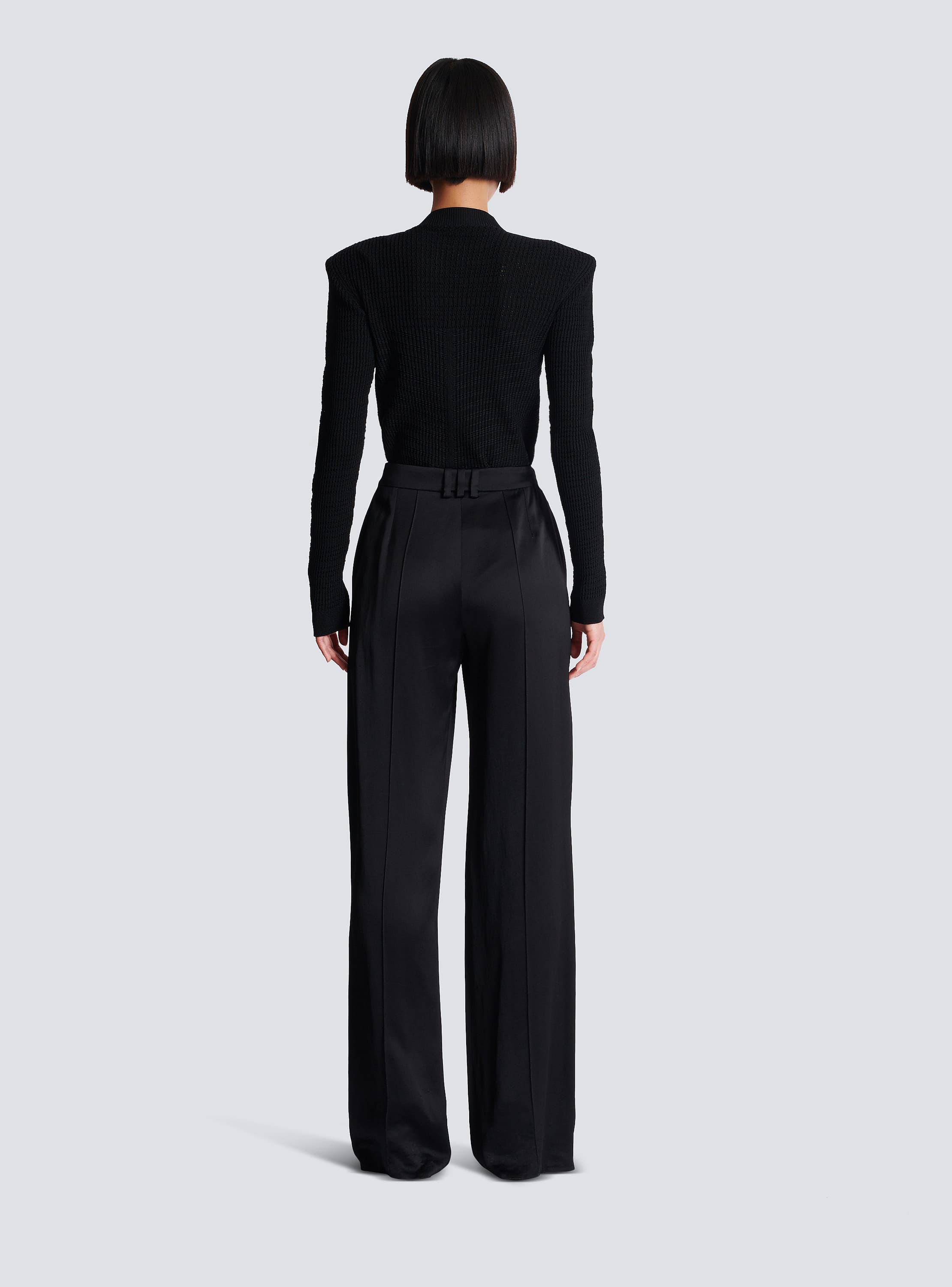 Straight-leg tailored satin trousers