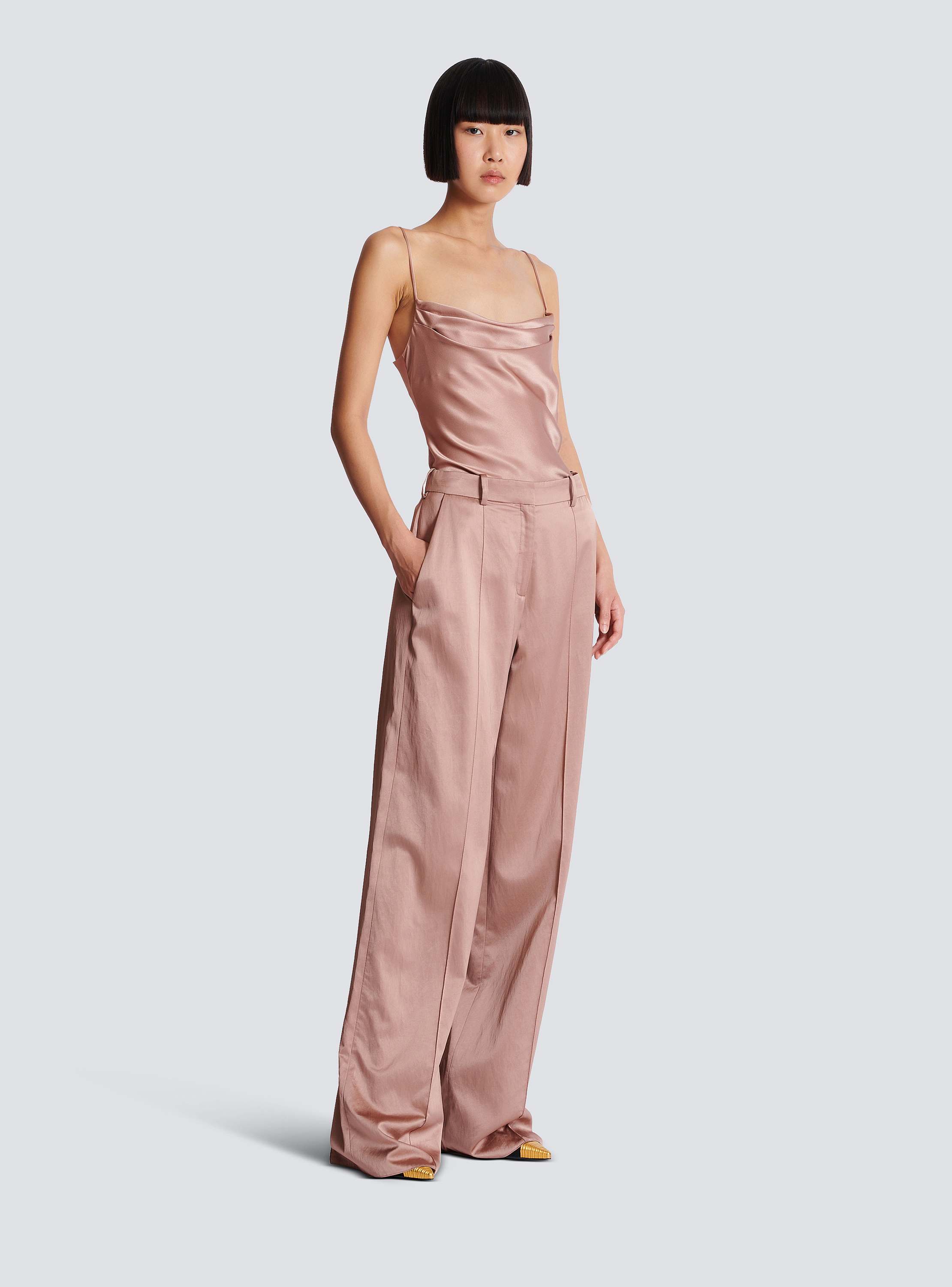 Tailored satin straight pants