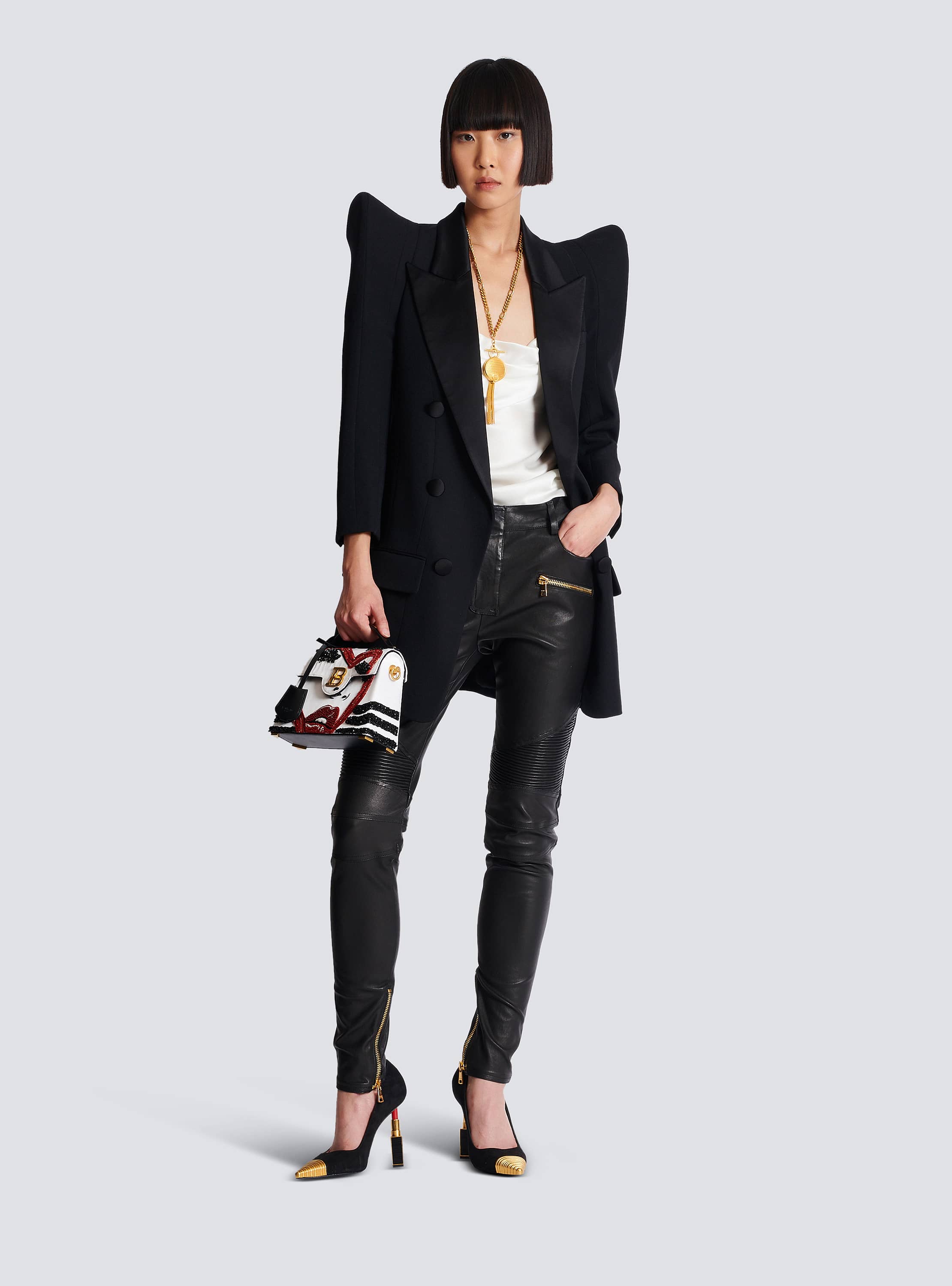 Zipped lambskin slim biker