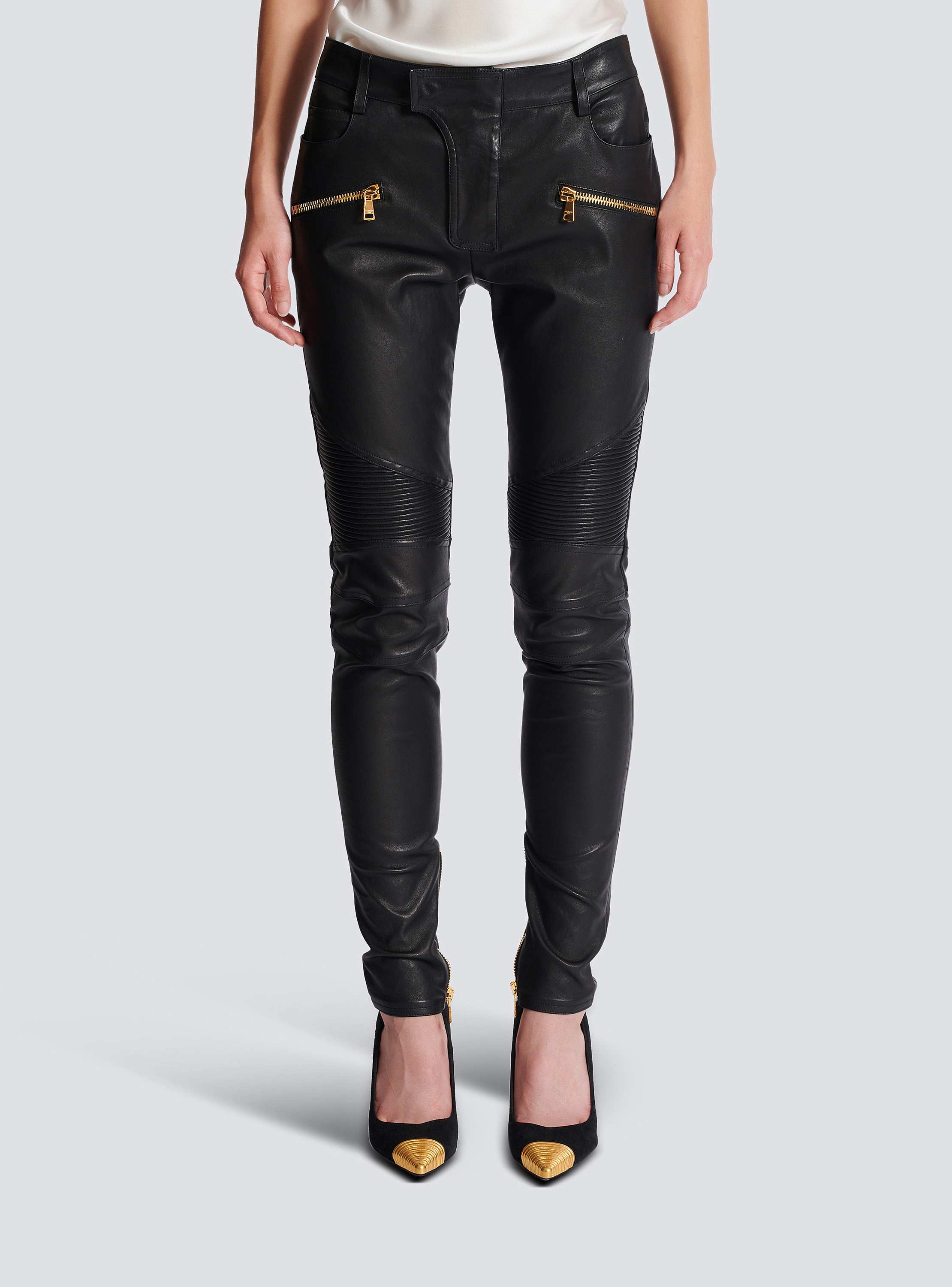 Zipped lambskin slim biker