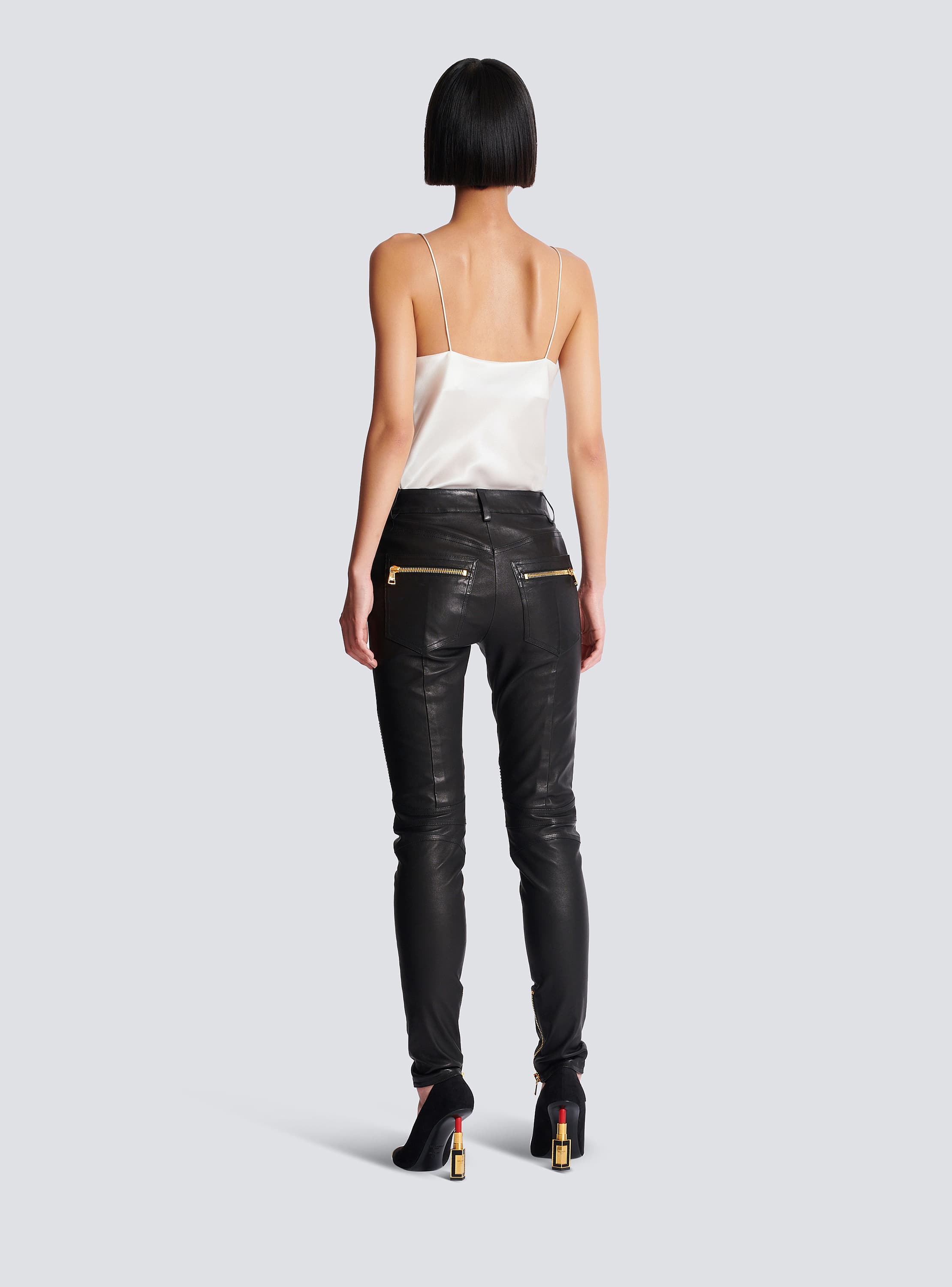 Zipped lambskin slim biker