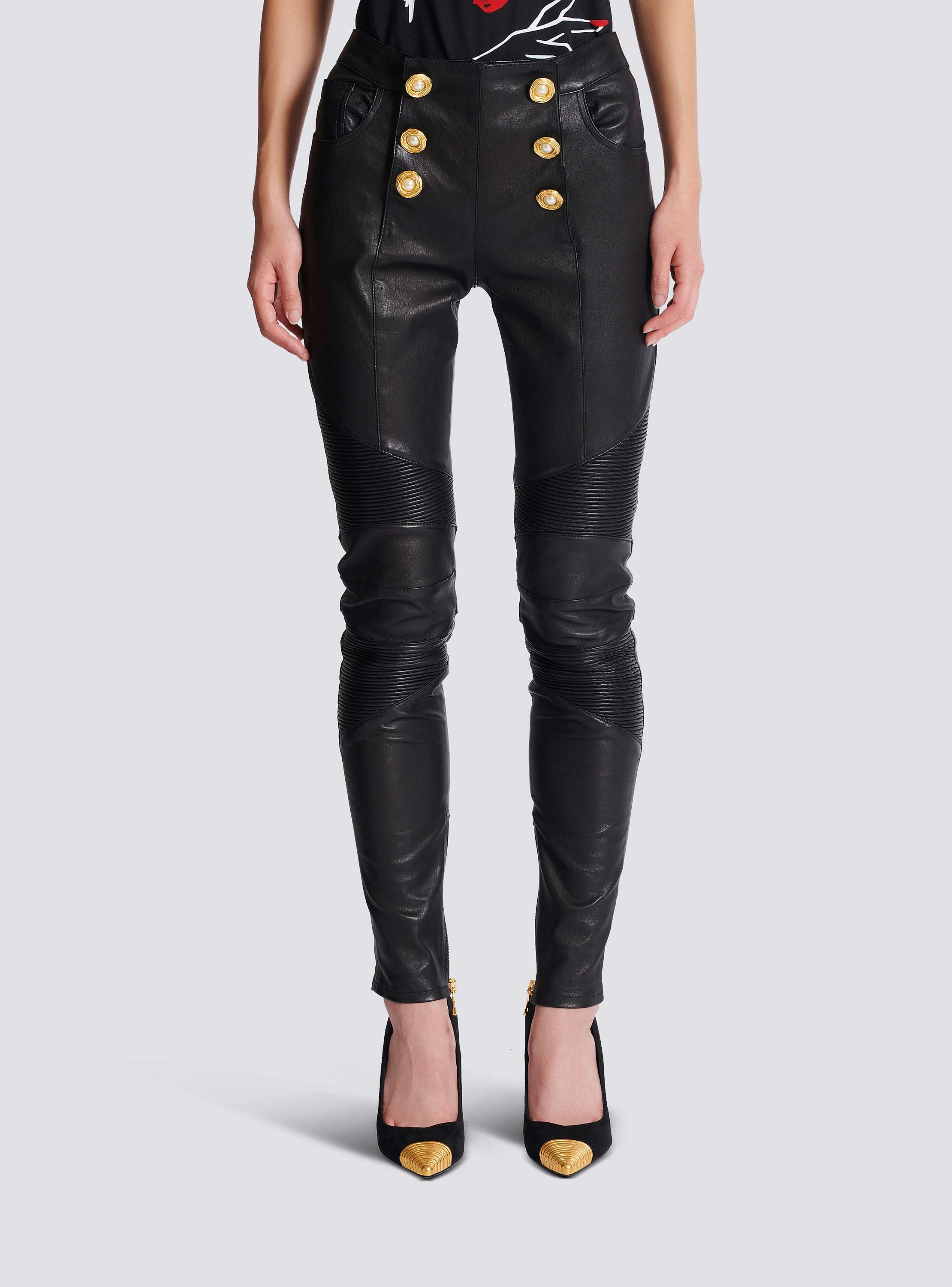Lambskin slim-fit biker trousers