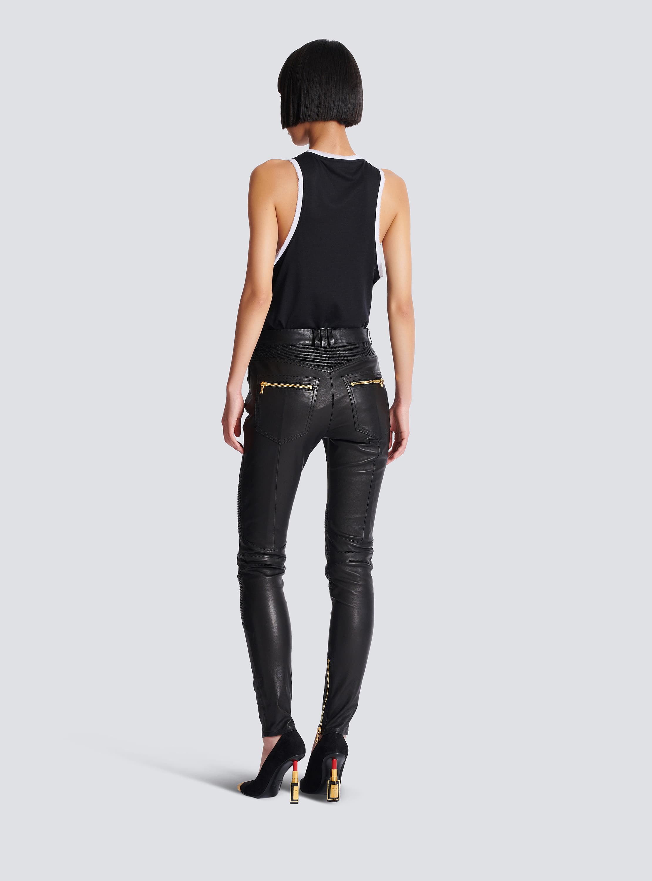 Lambskin slim-fit biker trousers