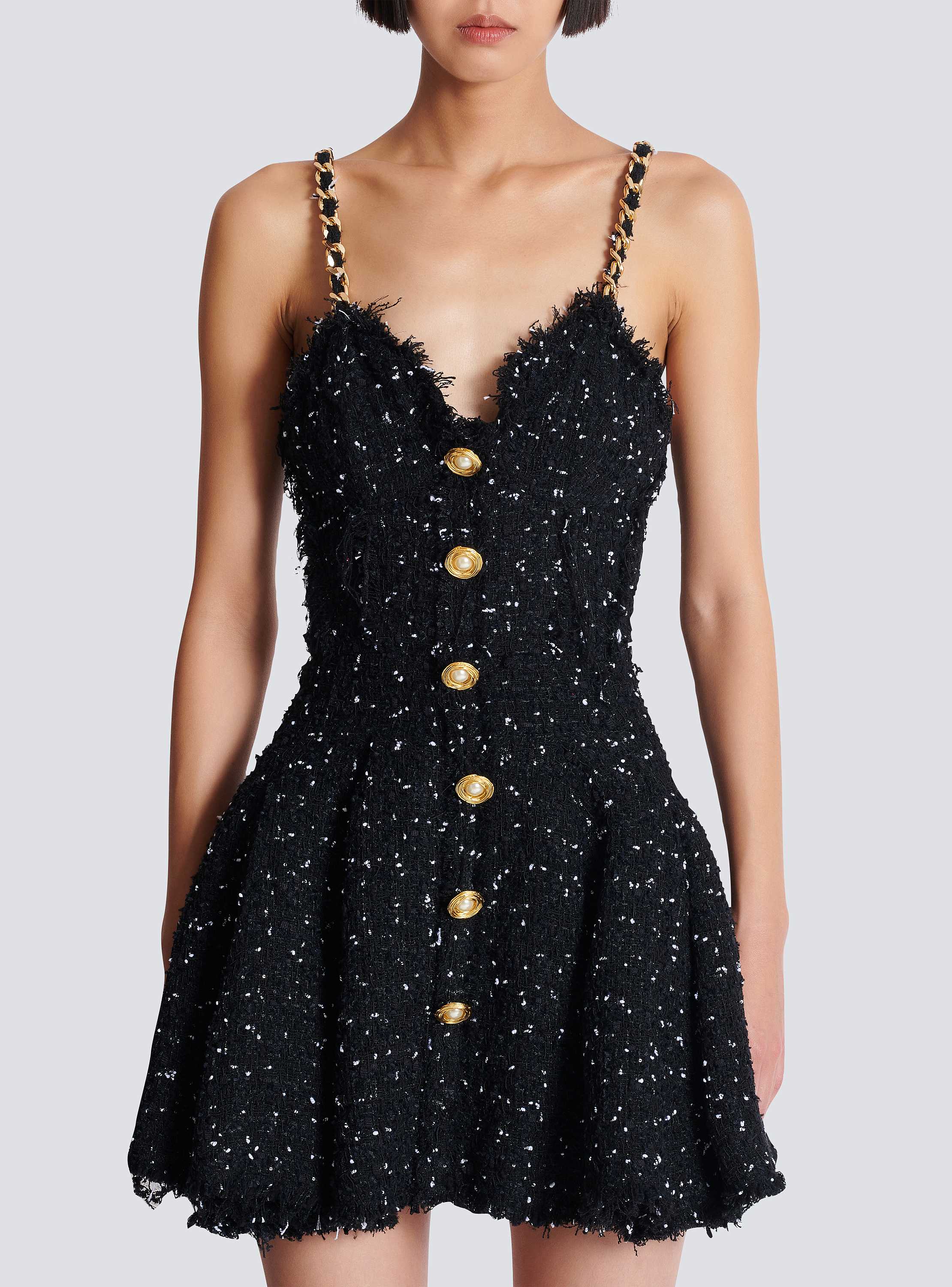Strappy polka-dot tweed dress - Women | BALMAIN