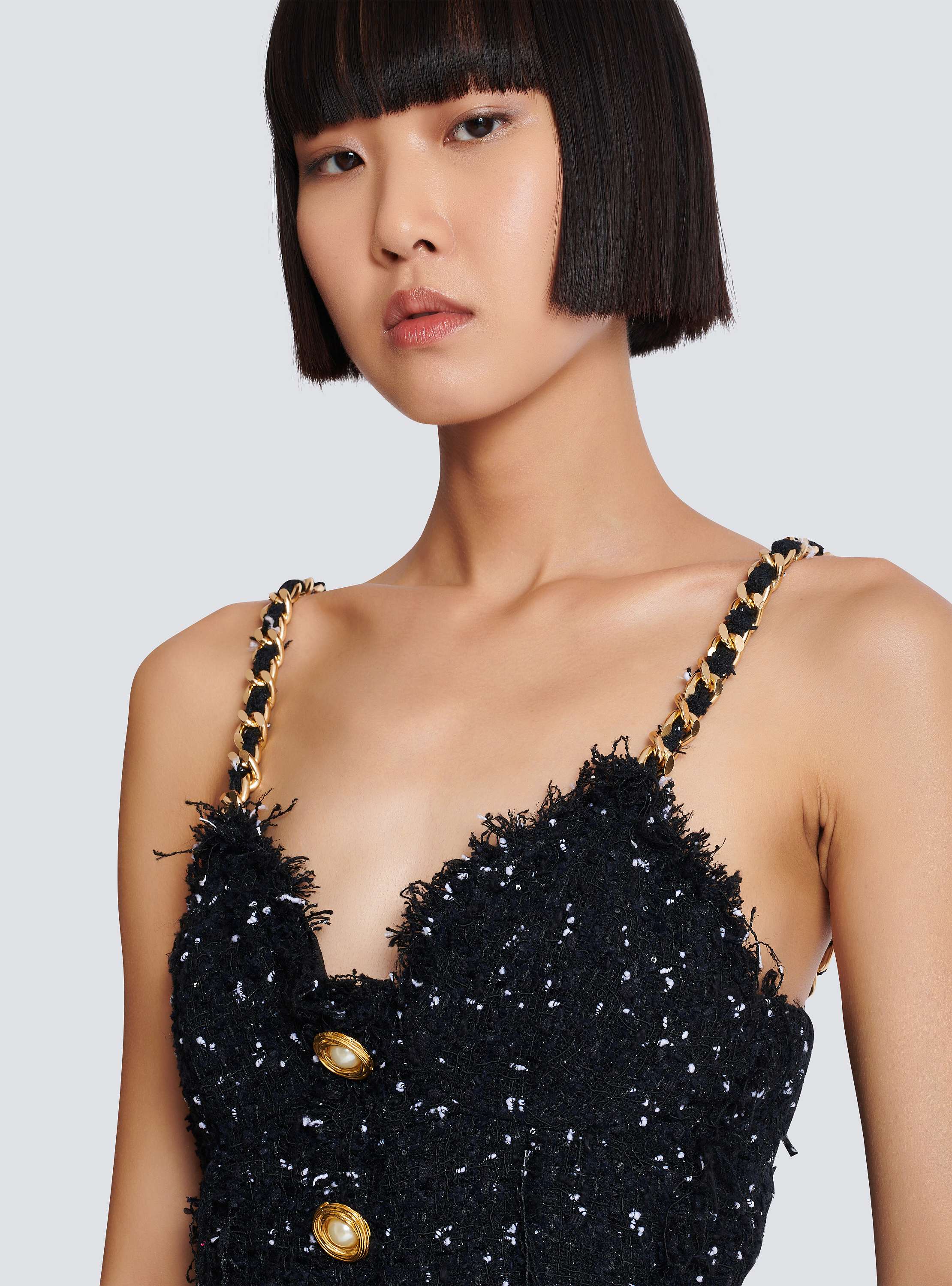 Strappy polka-dot tweed dress - Women | BALMAIN
