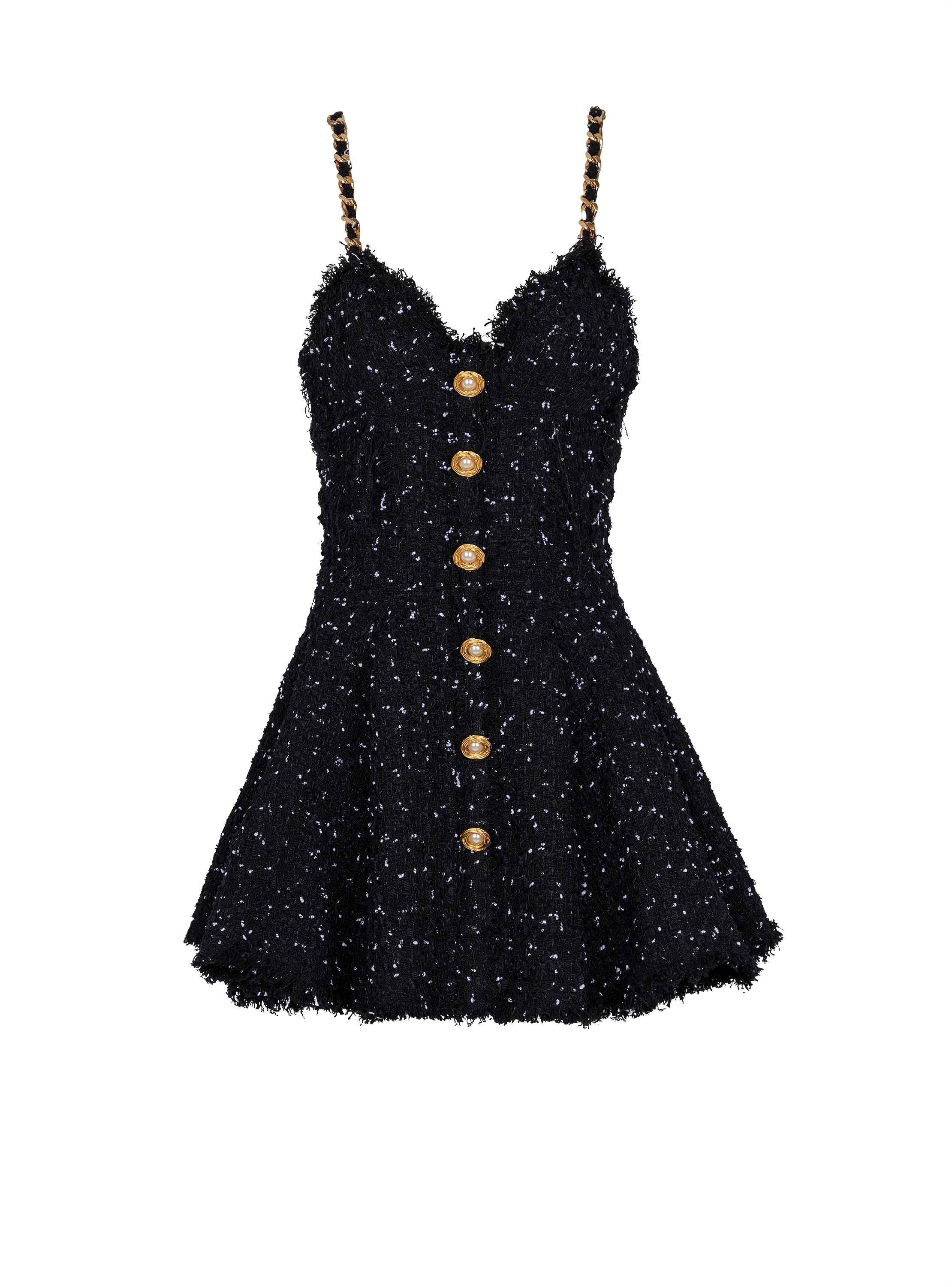 Strappy polka-dot tweed dress