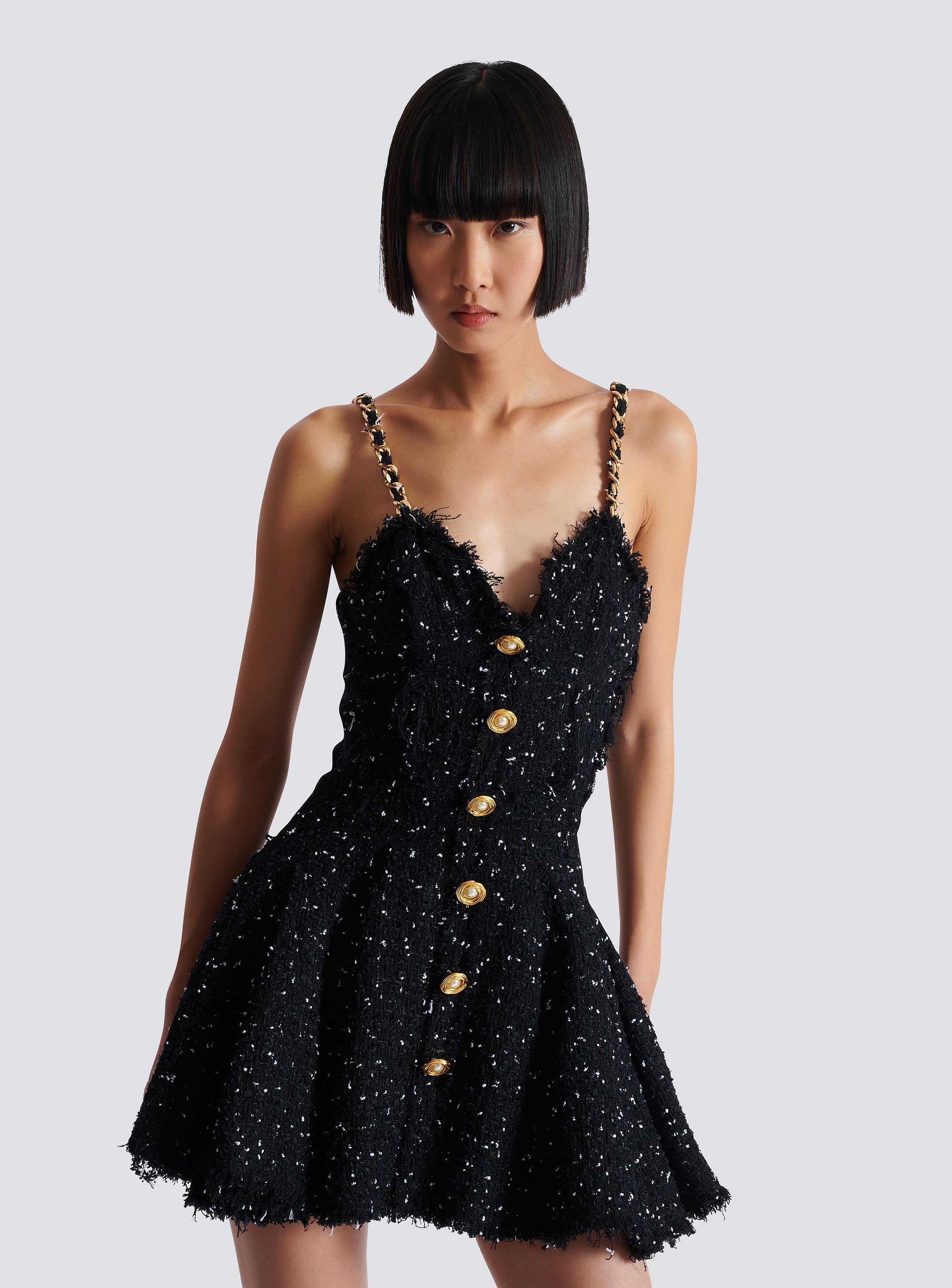 クリスマスセール✨✨即決優先⏭⏭ヴィンテージBALMAINPARIS　豚革コート Flared knit dress with buttons black black - Women | BALMAIN