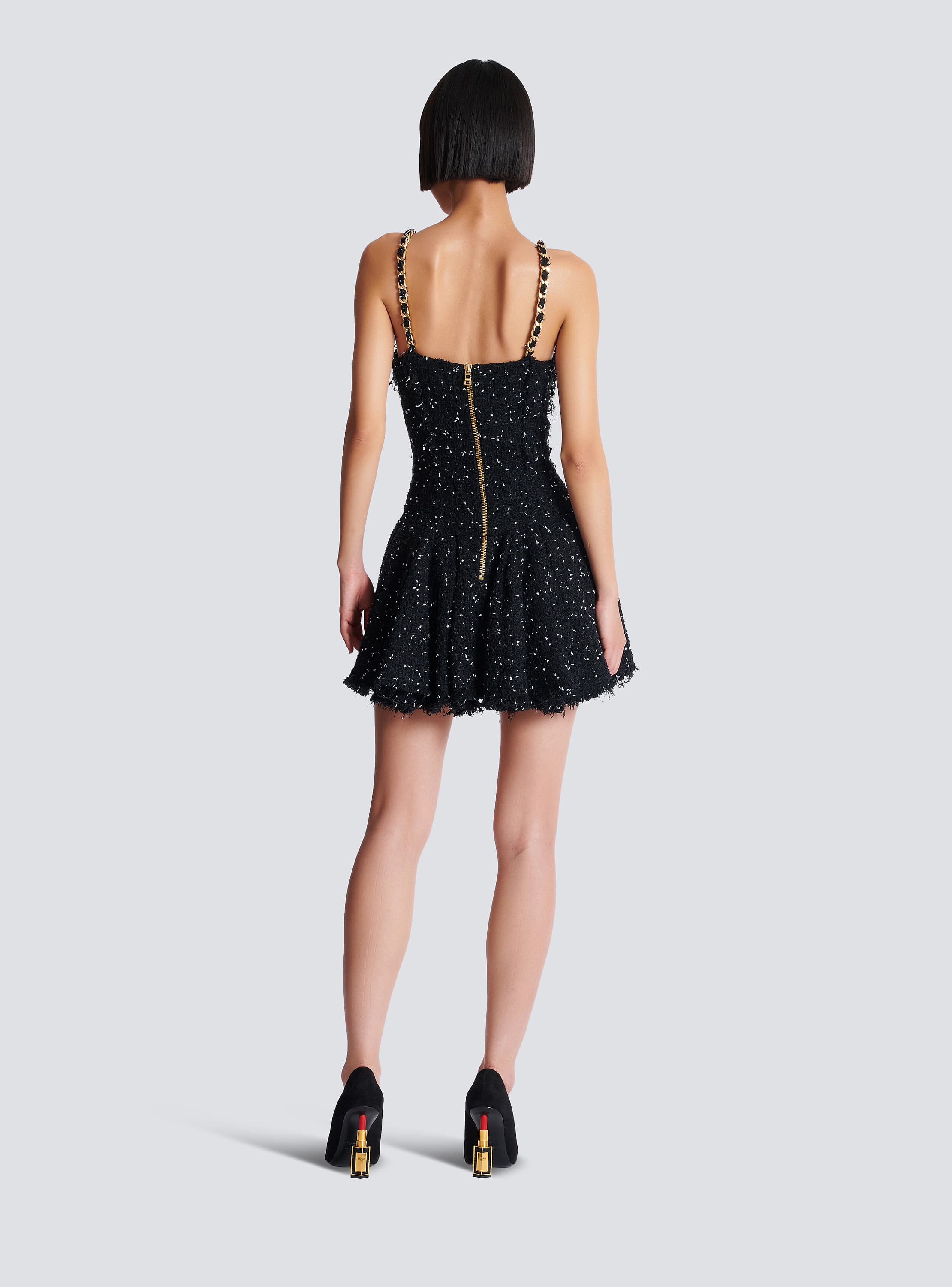 Strappy polka-dot tweed dress - Women | BALMAIN