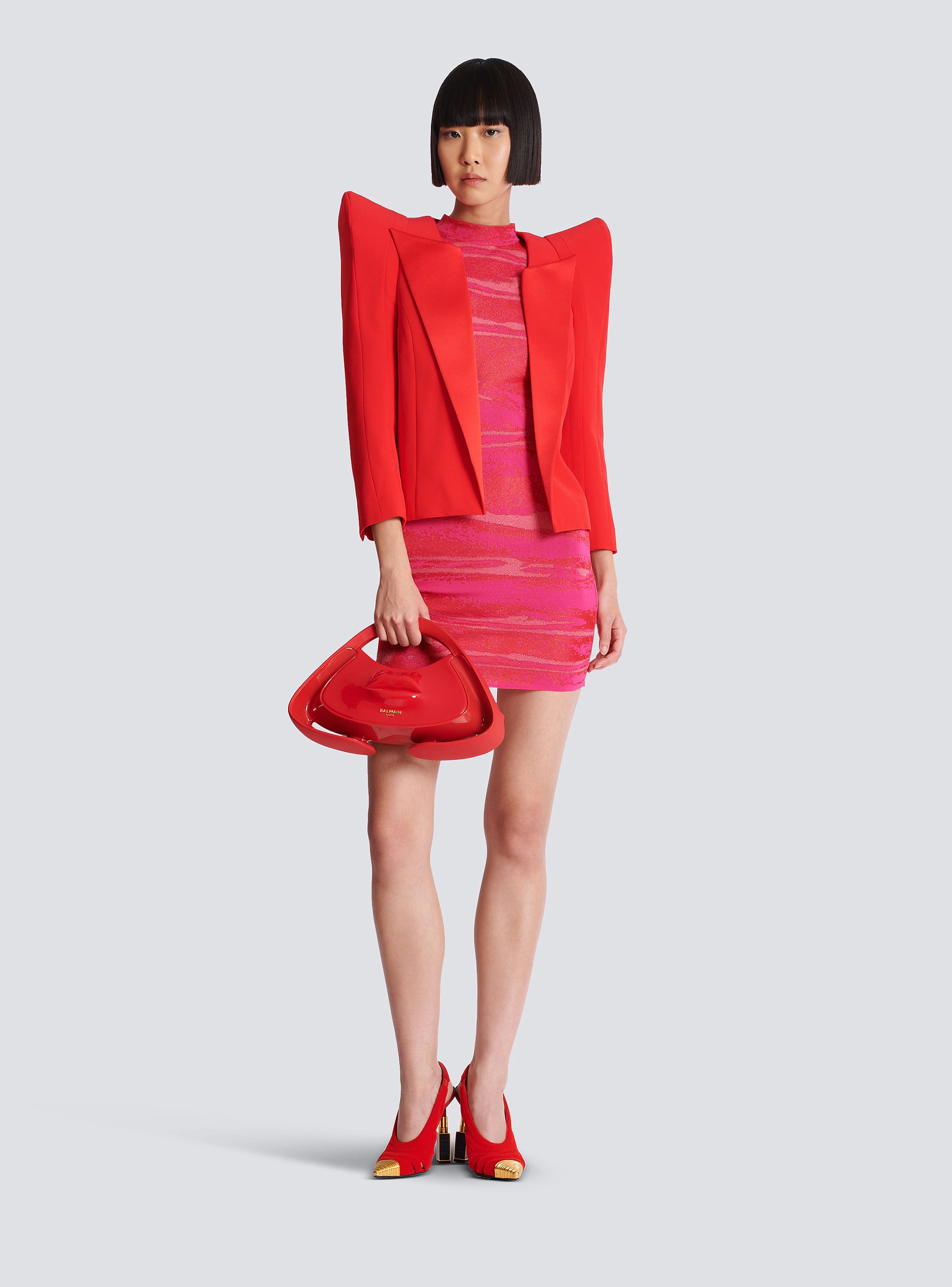 Halterneck zipped jacquard mini dress