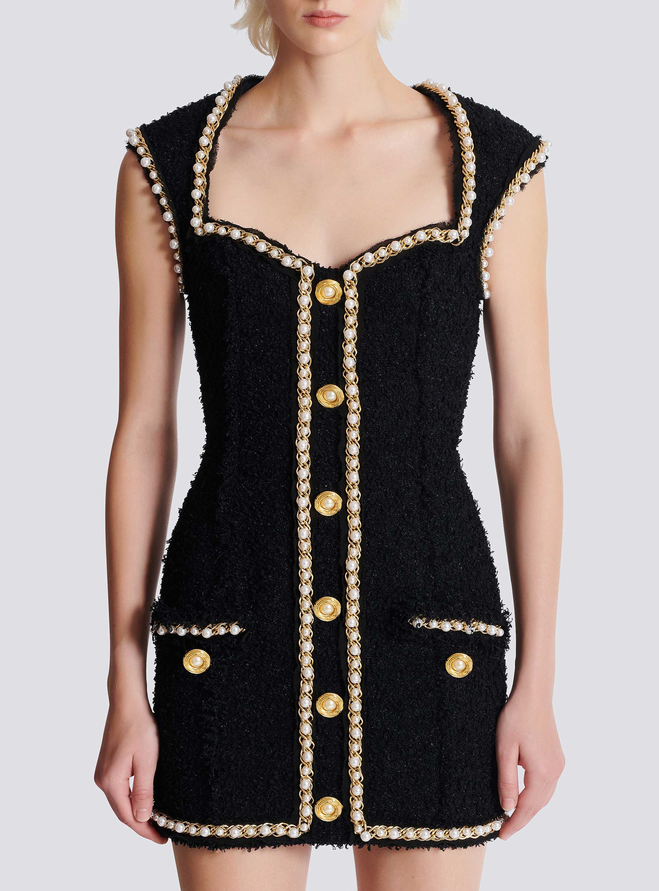 【関税＆送料込み】Balmain Tweed Mini Dress BALMAIN Embellished metallic tweed mini dress | NET-A-PORTER