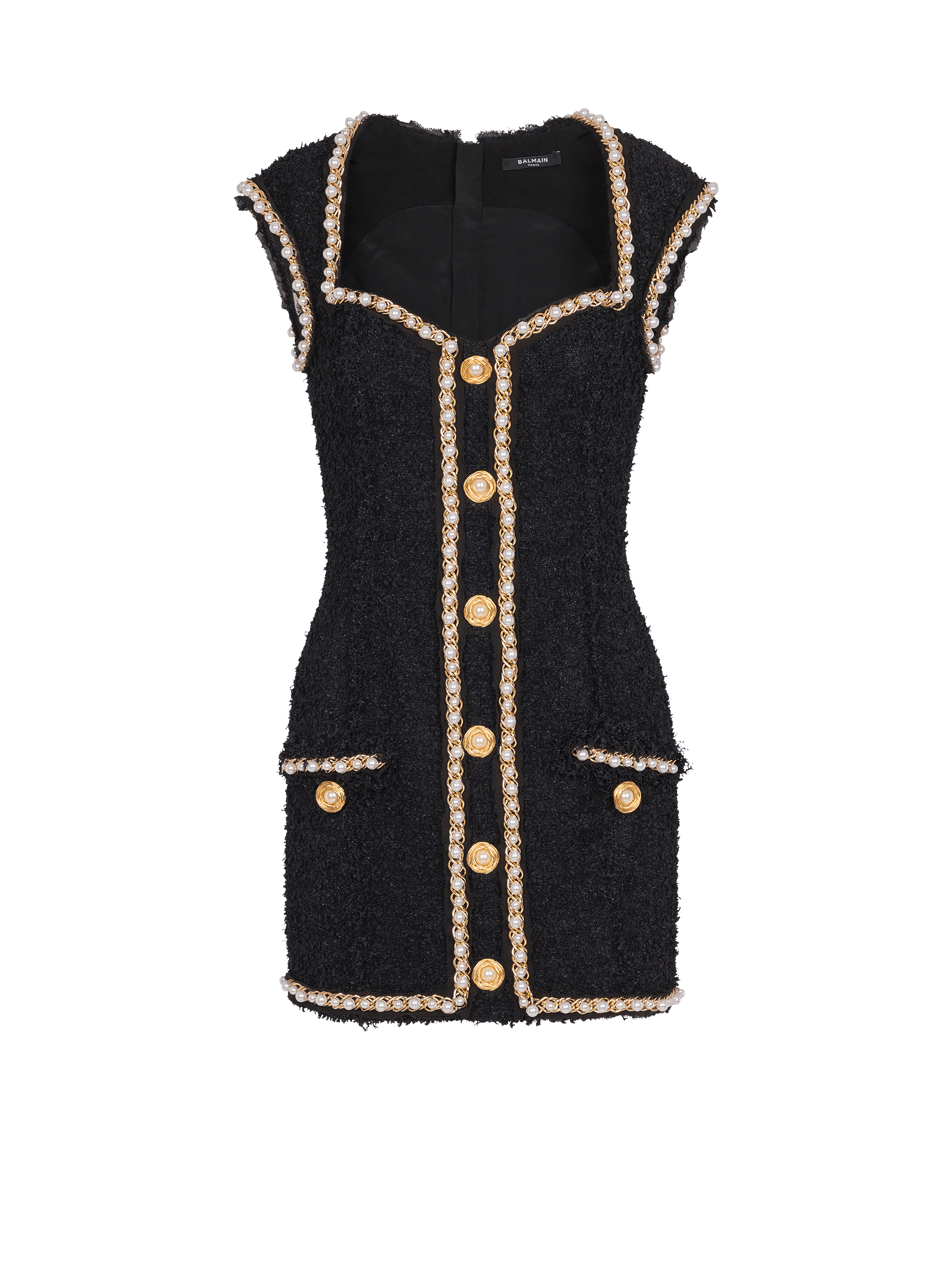 Tweed dress with pearl trim