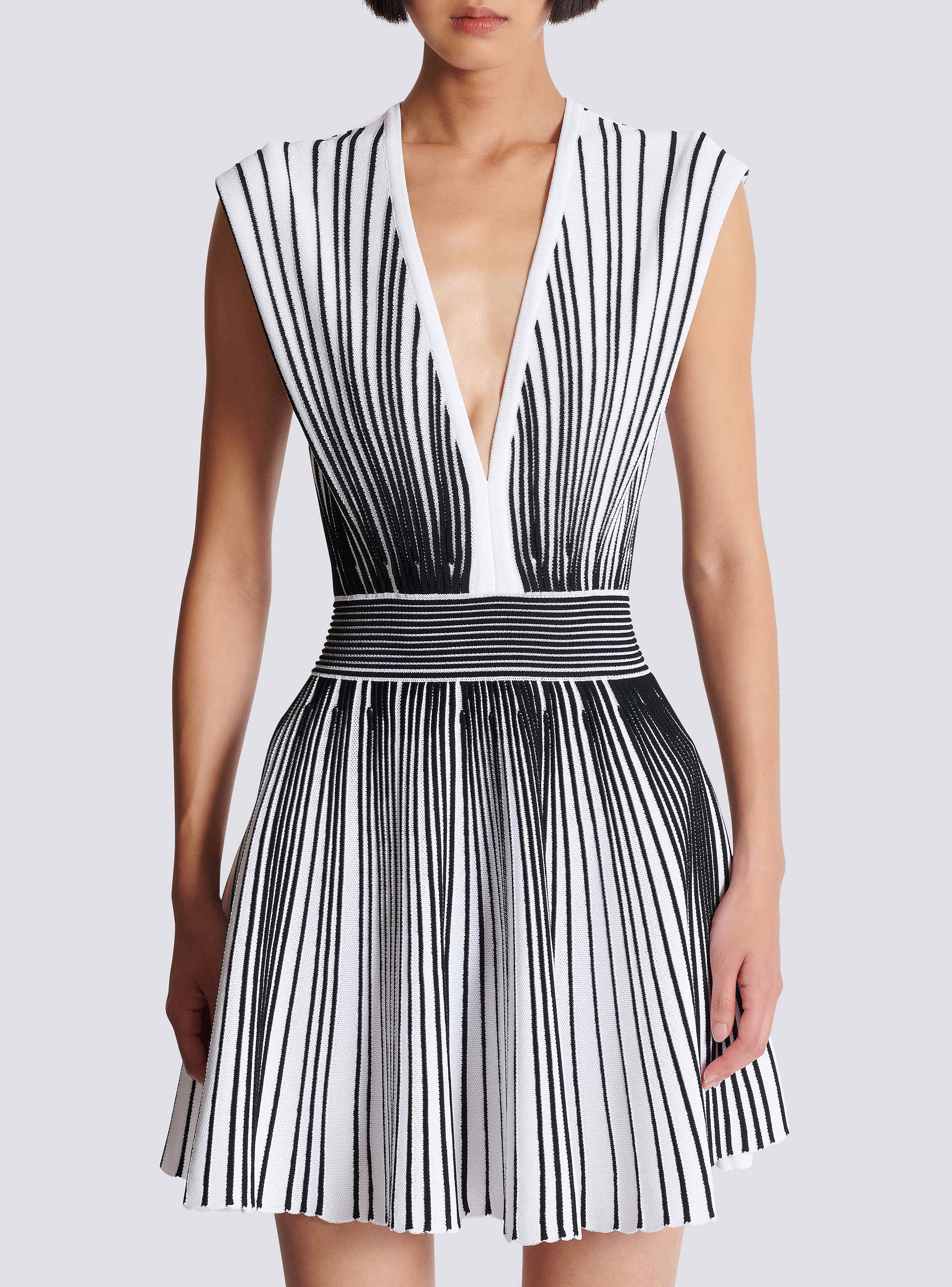 Two-tone flared knit dress - Women | BALMAIN