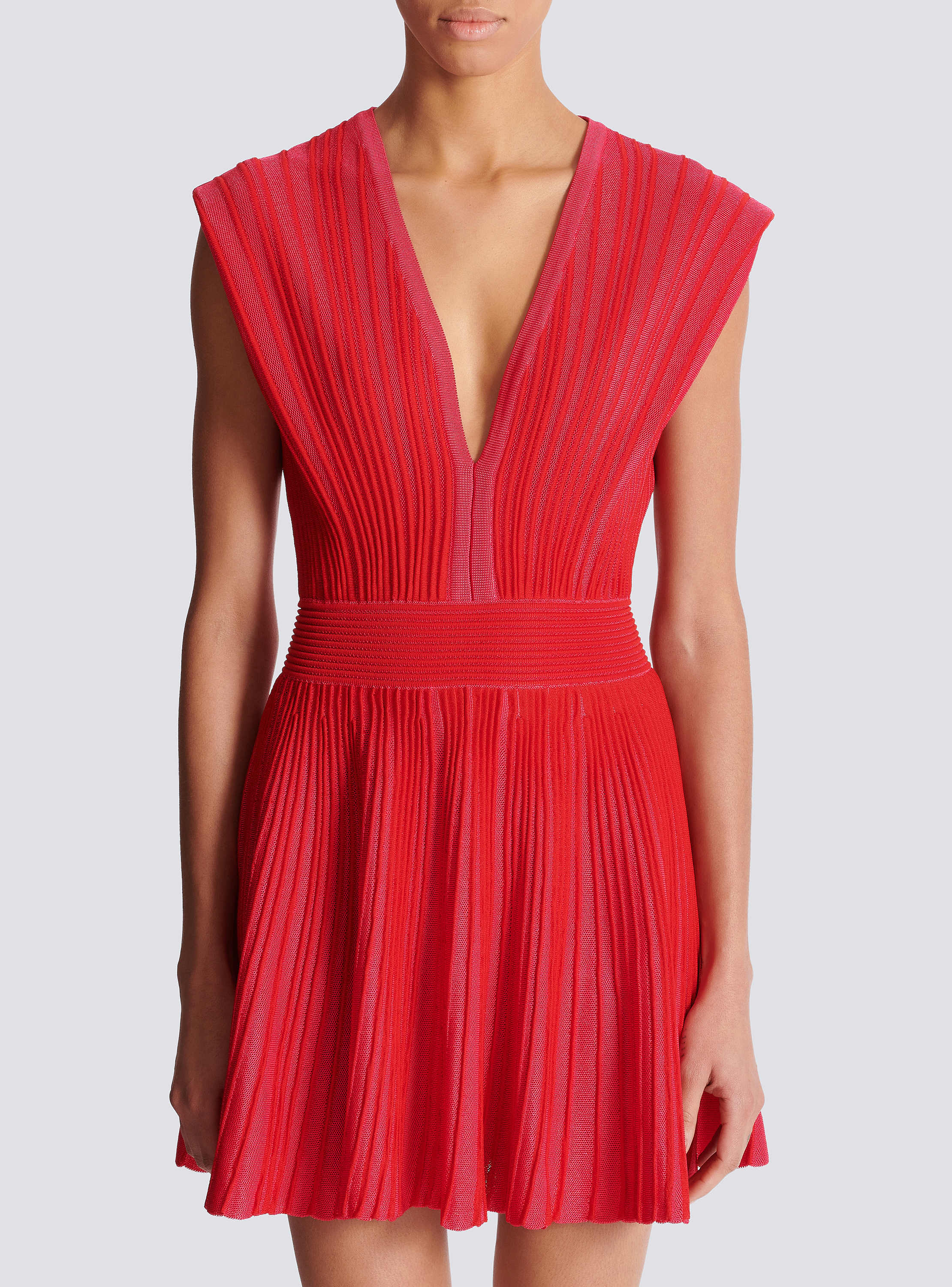 Two-tone flared knit dress pink pink - Women | BALMAIN