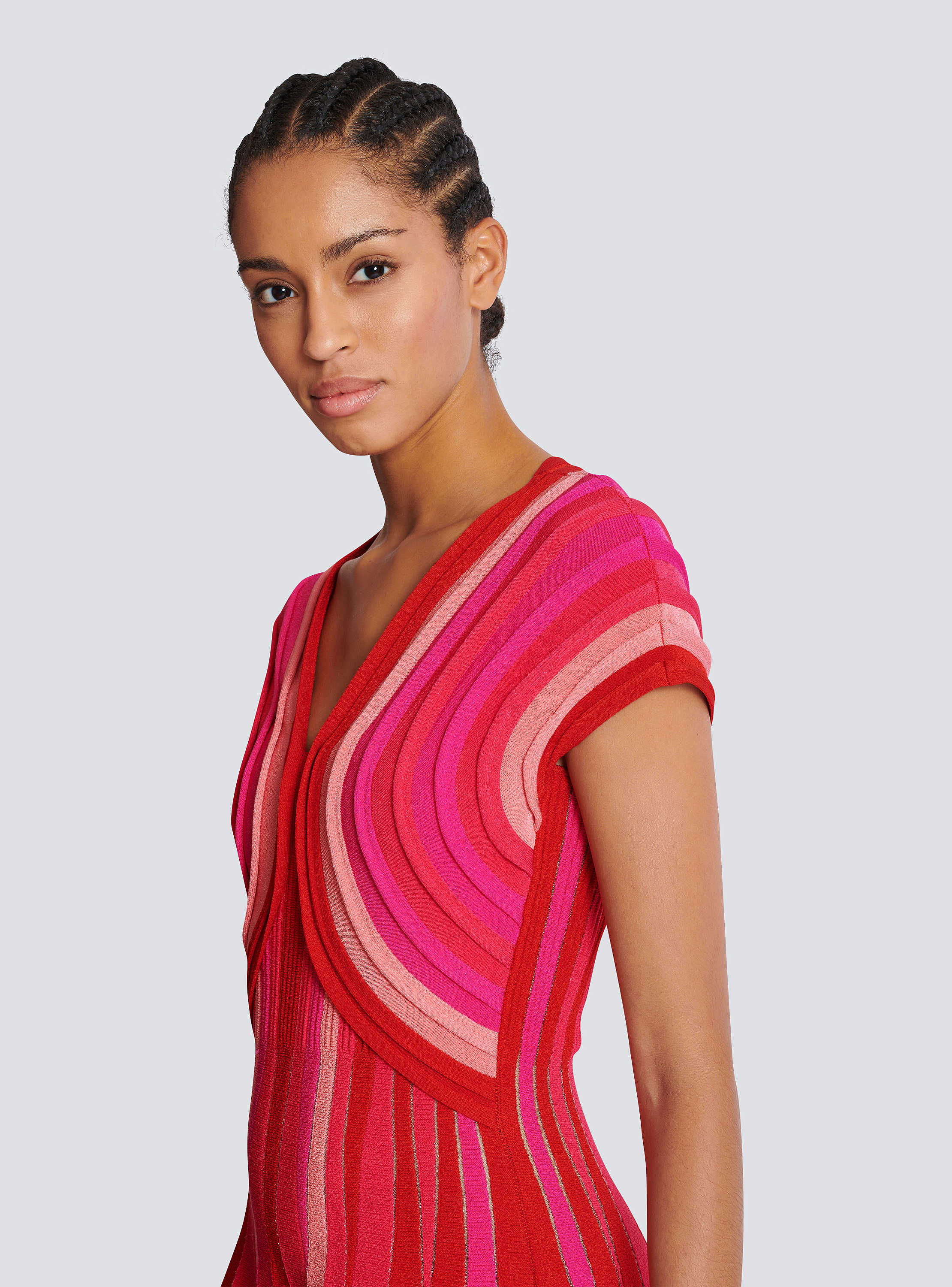 Short-sleeve v-neck rolled-hem flared mini dress