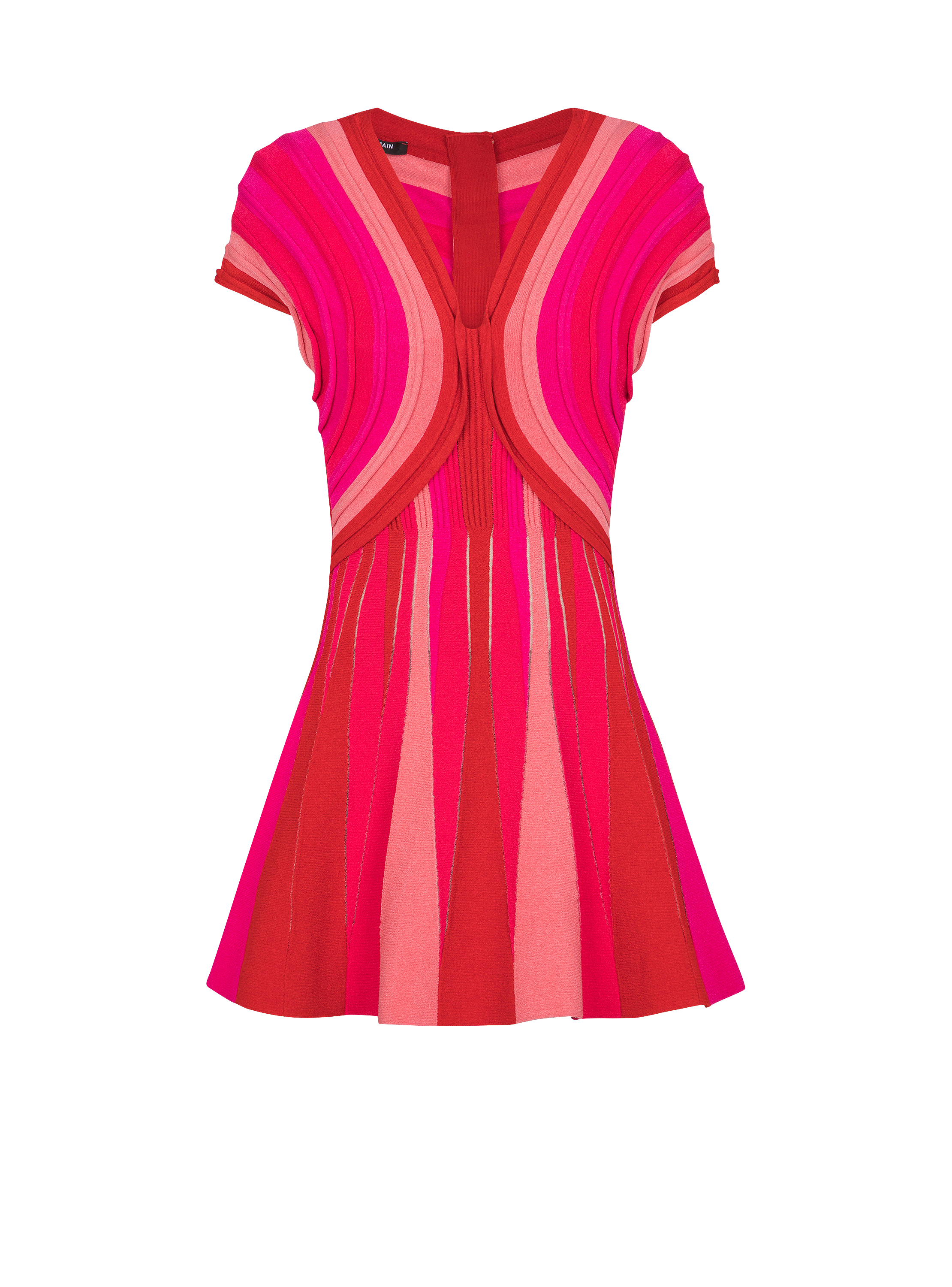 Short-sleeve v-neck rolled-hem flared mini dress