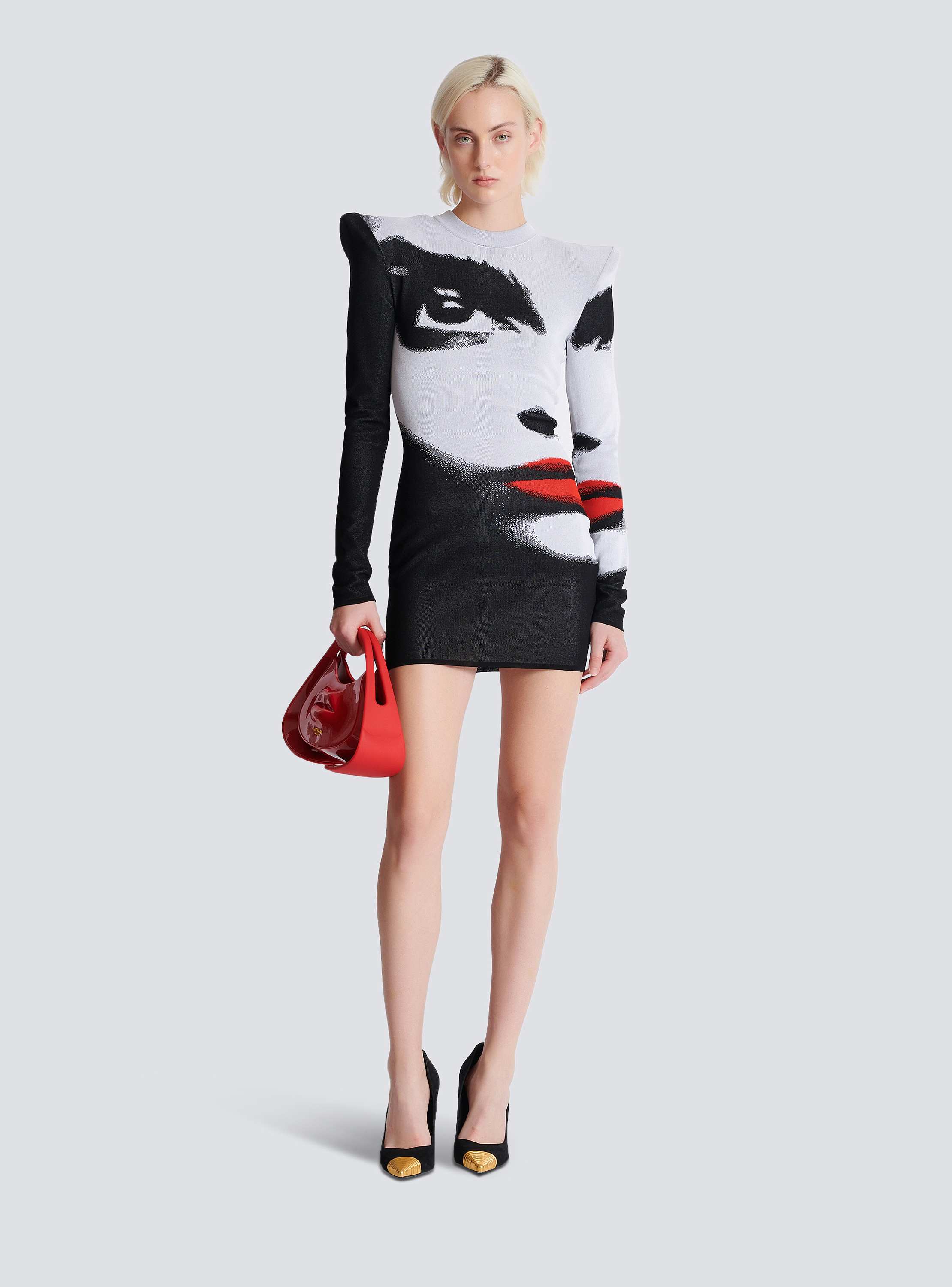 Jacquard knit dress with Face motif - Women | BALMAIN