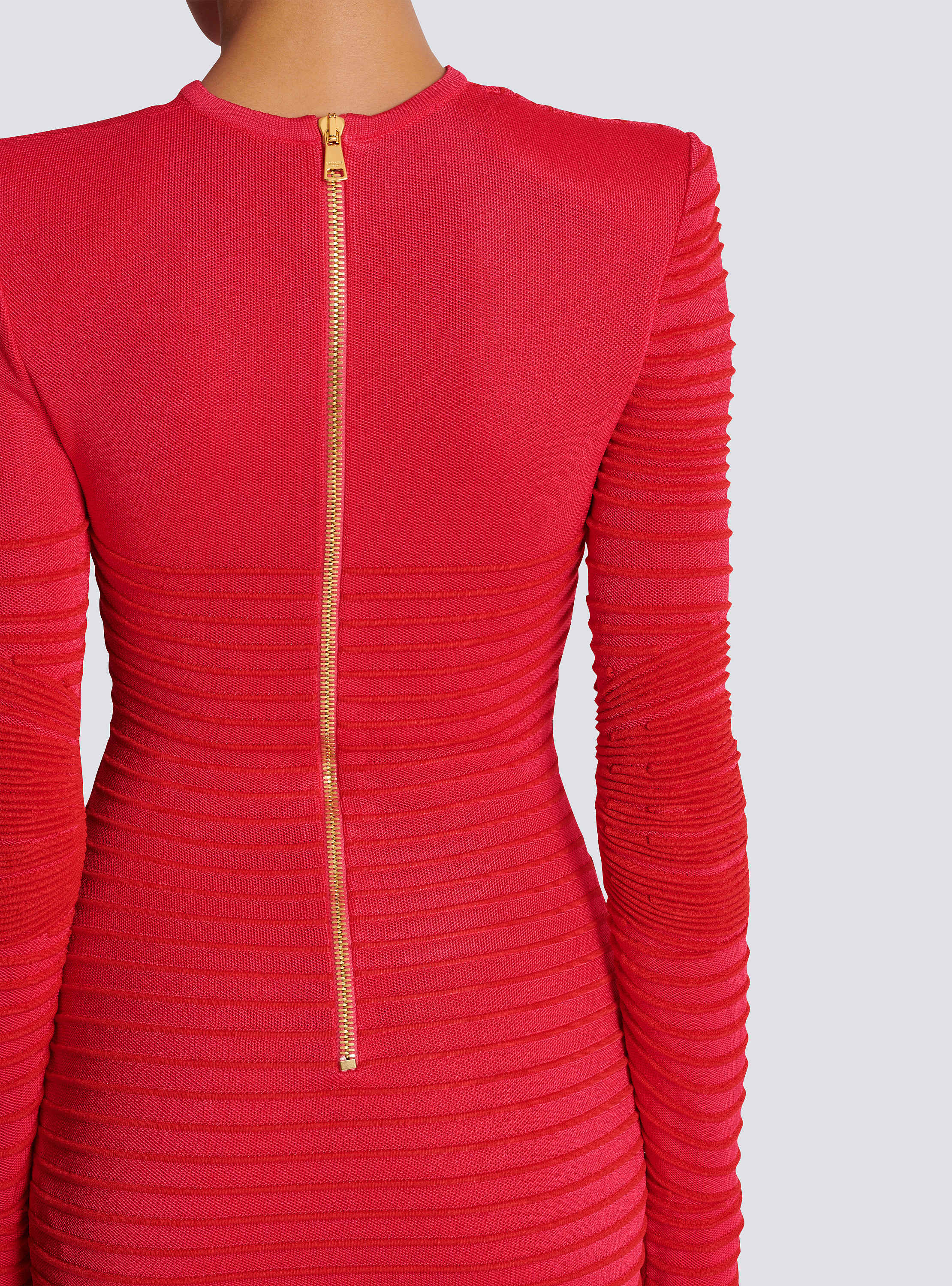 Long-sleeve flechage knit bodycon mini dress