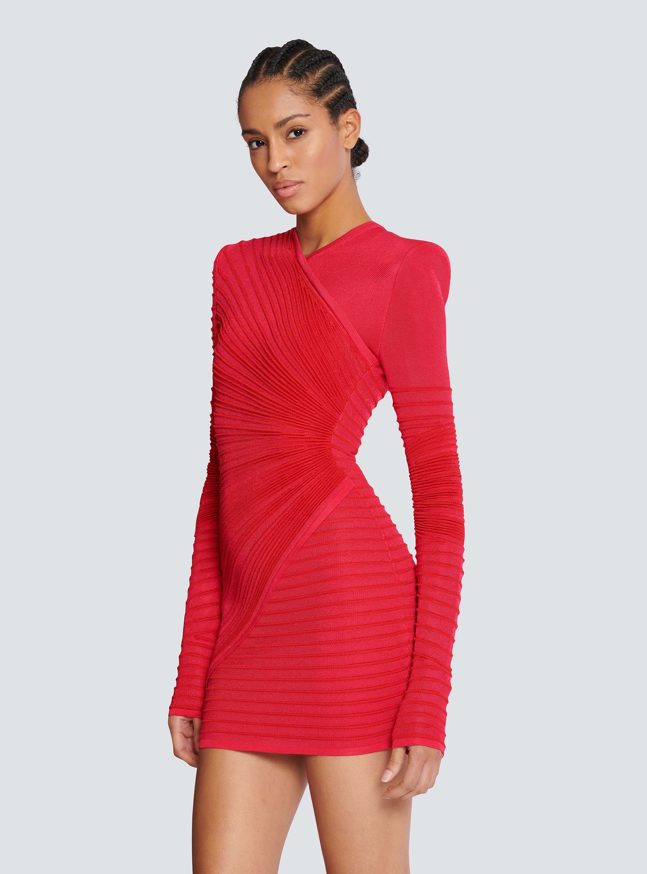 Long-sleeve flechage knit bodycon mini dress
