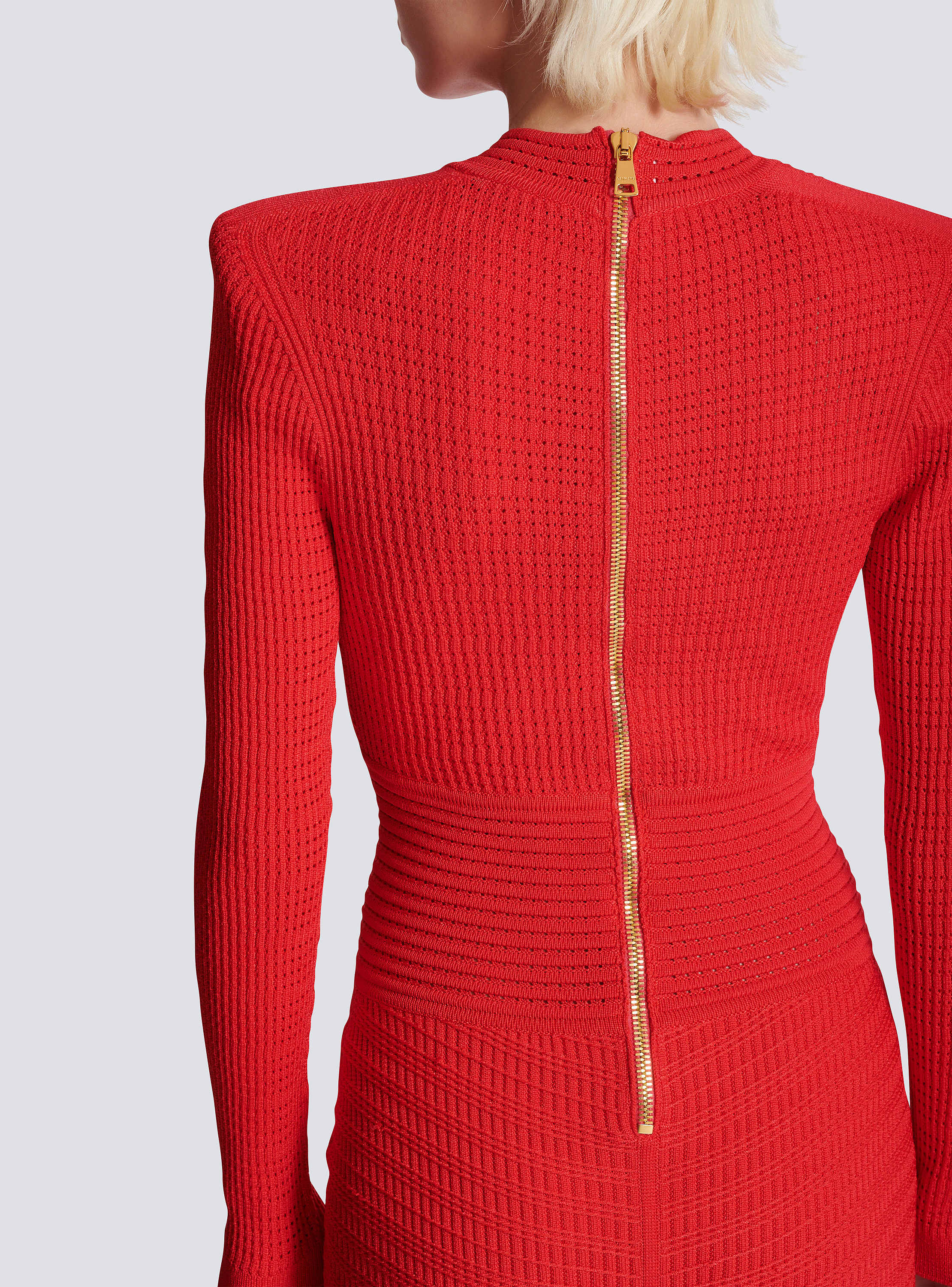 Long-sleeve buttoned v-neck knit mini dress