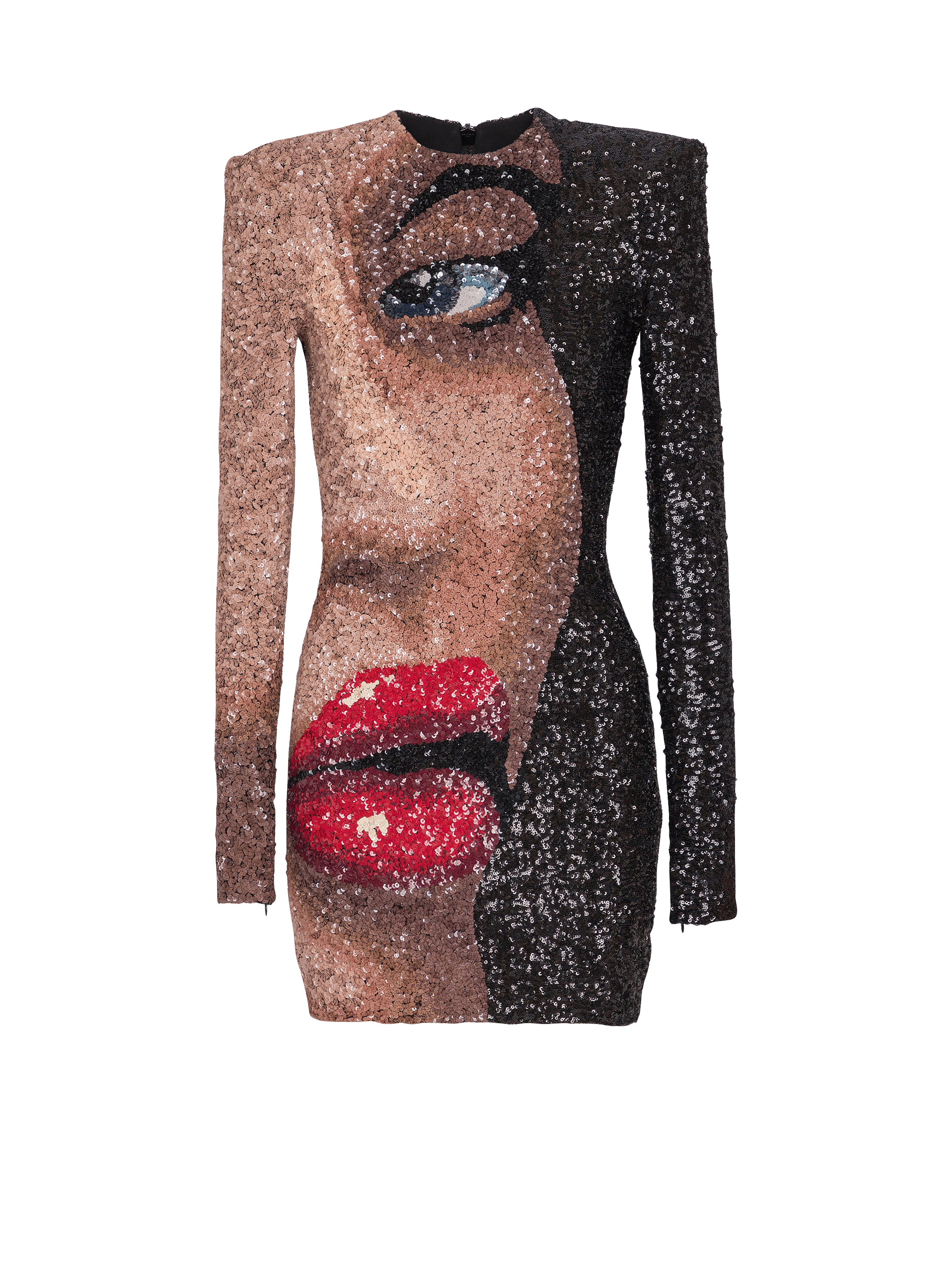 Short embroidered dress with Face motif