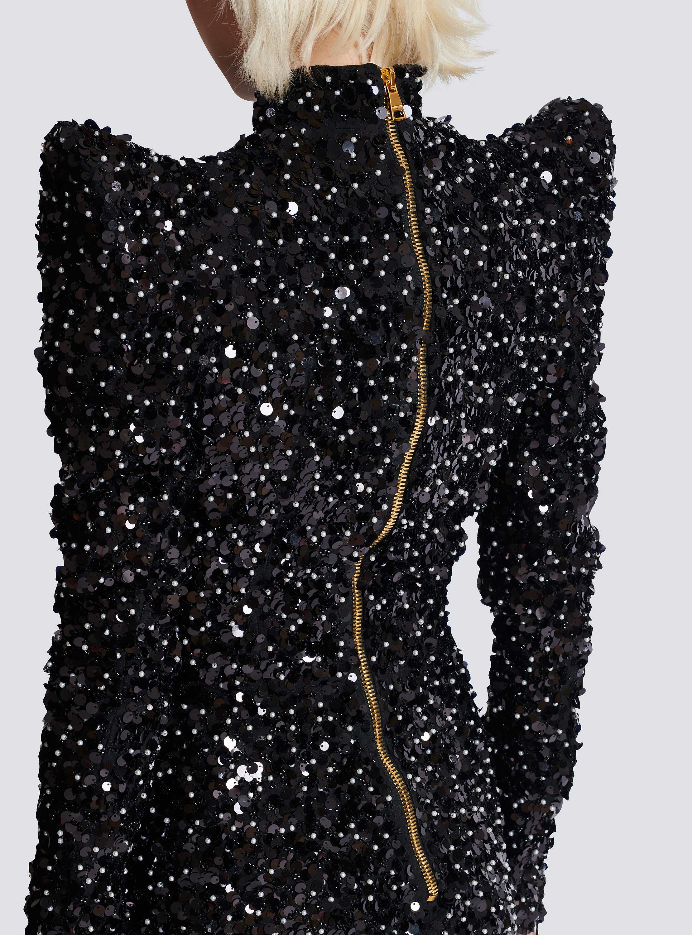 Long-sleeve buttoned pagoda sequins mini dress