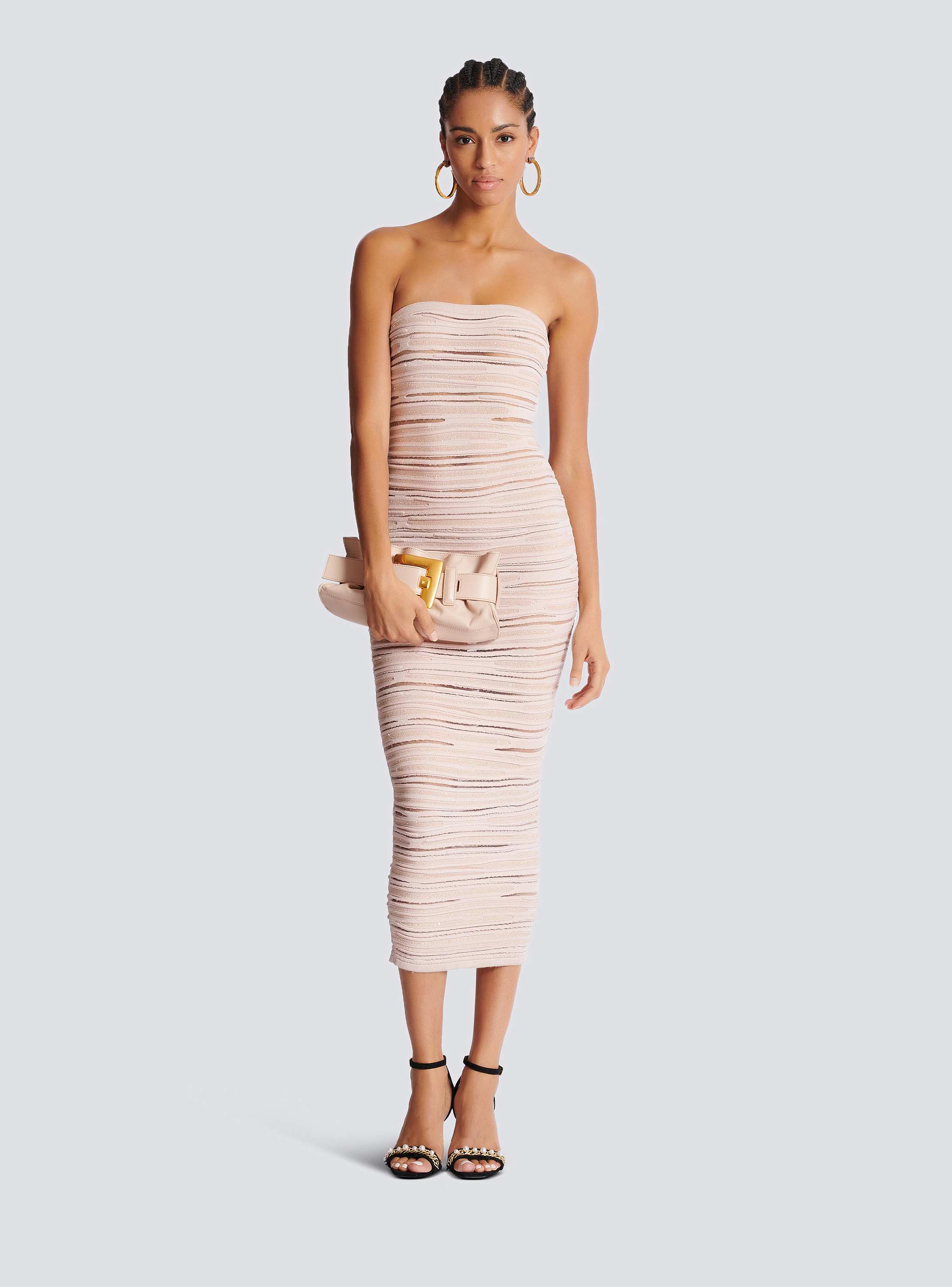 Strapless dress in shiny rolled knit