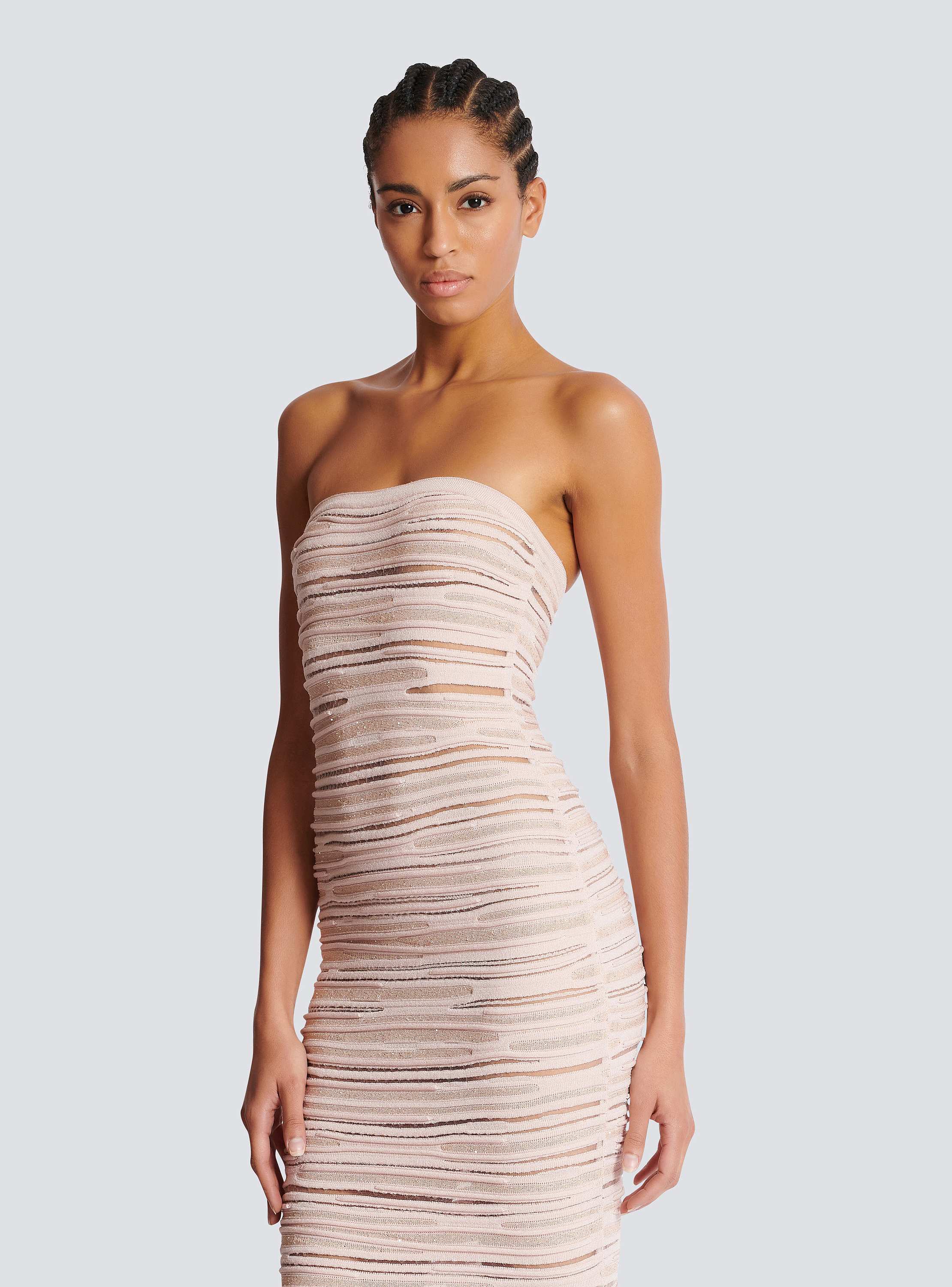 Strapless dress in shiny rolled knit
