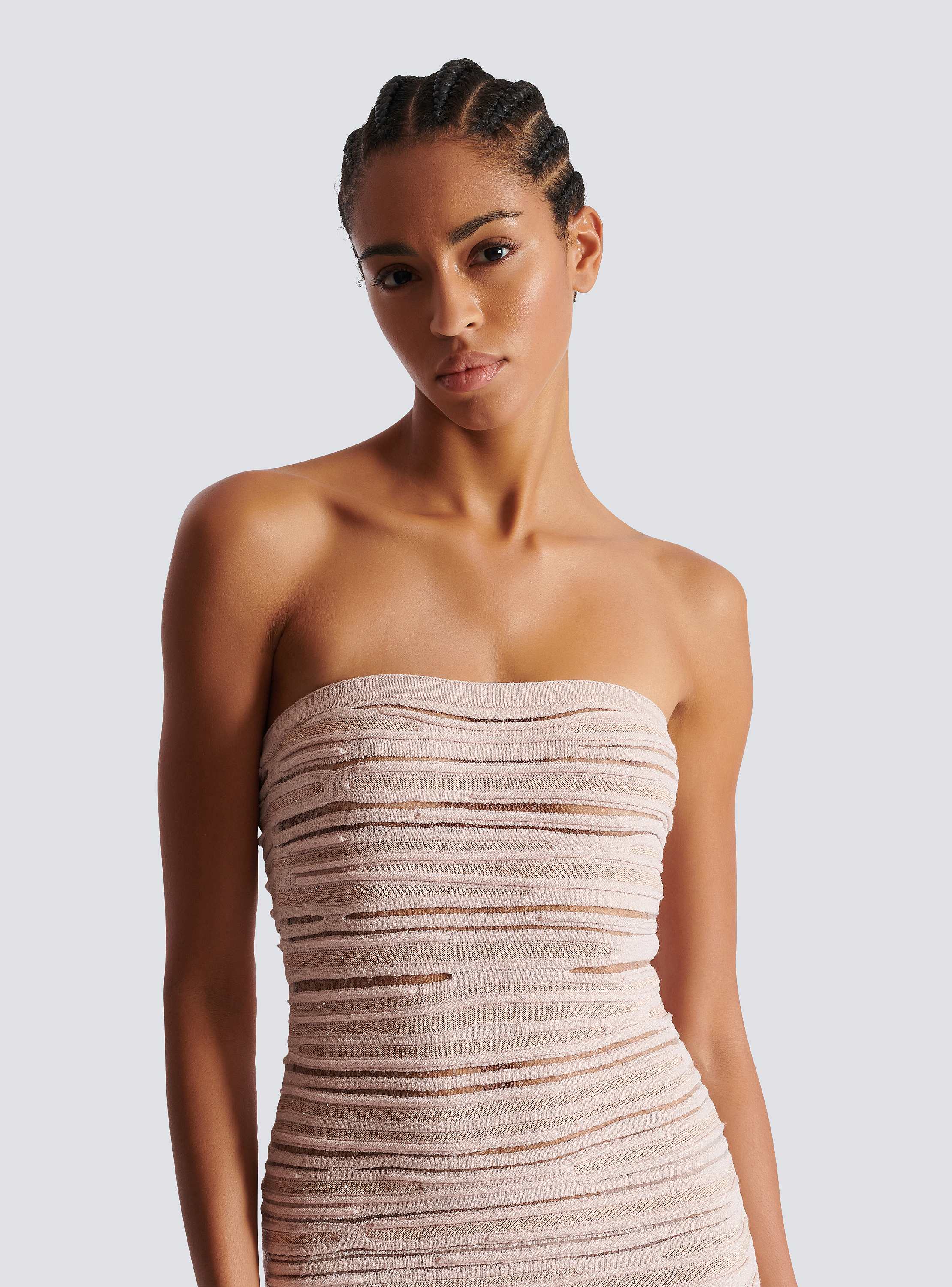Strapless dress in shiny rolled knit